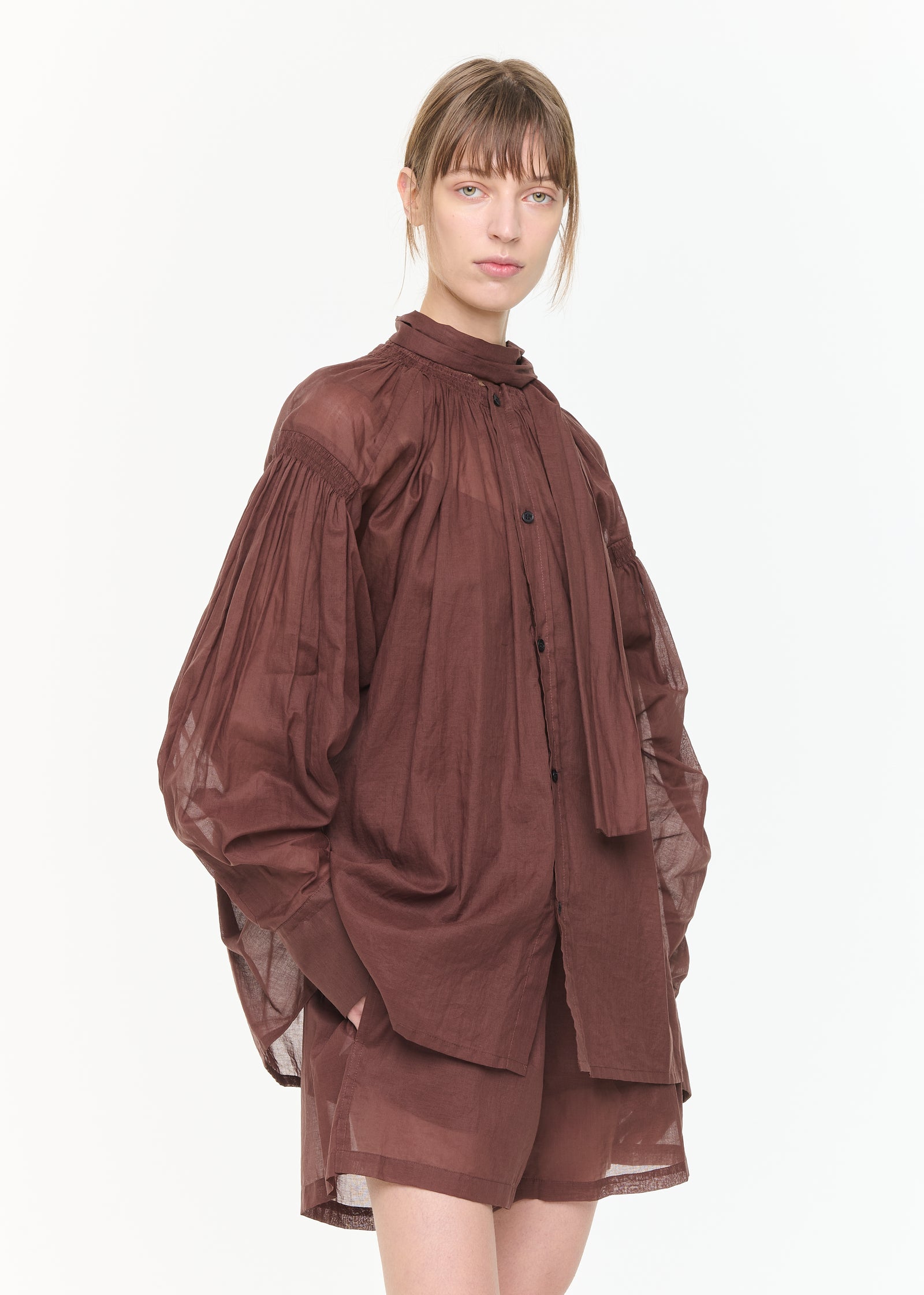 BROWN ORGANZA BLOUSE WITH SCARF