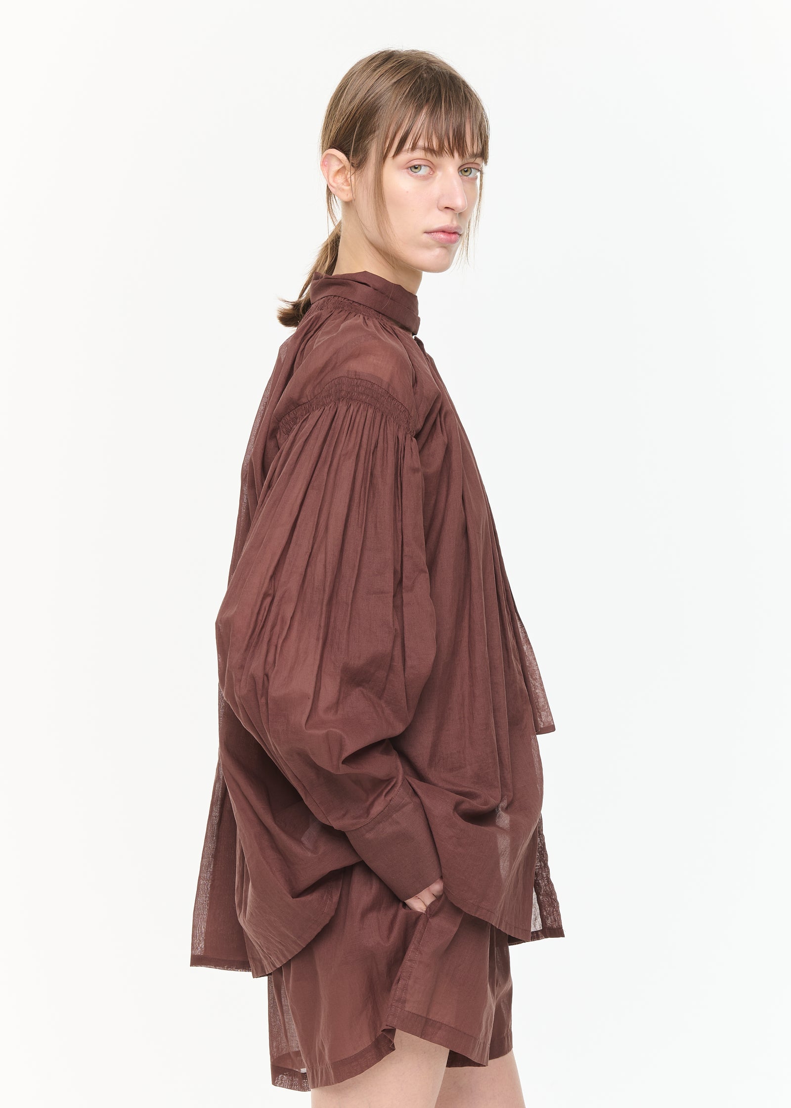 BROWN ORGANZA BLOUSE WITH SCARF