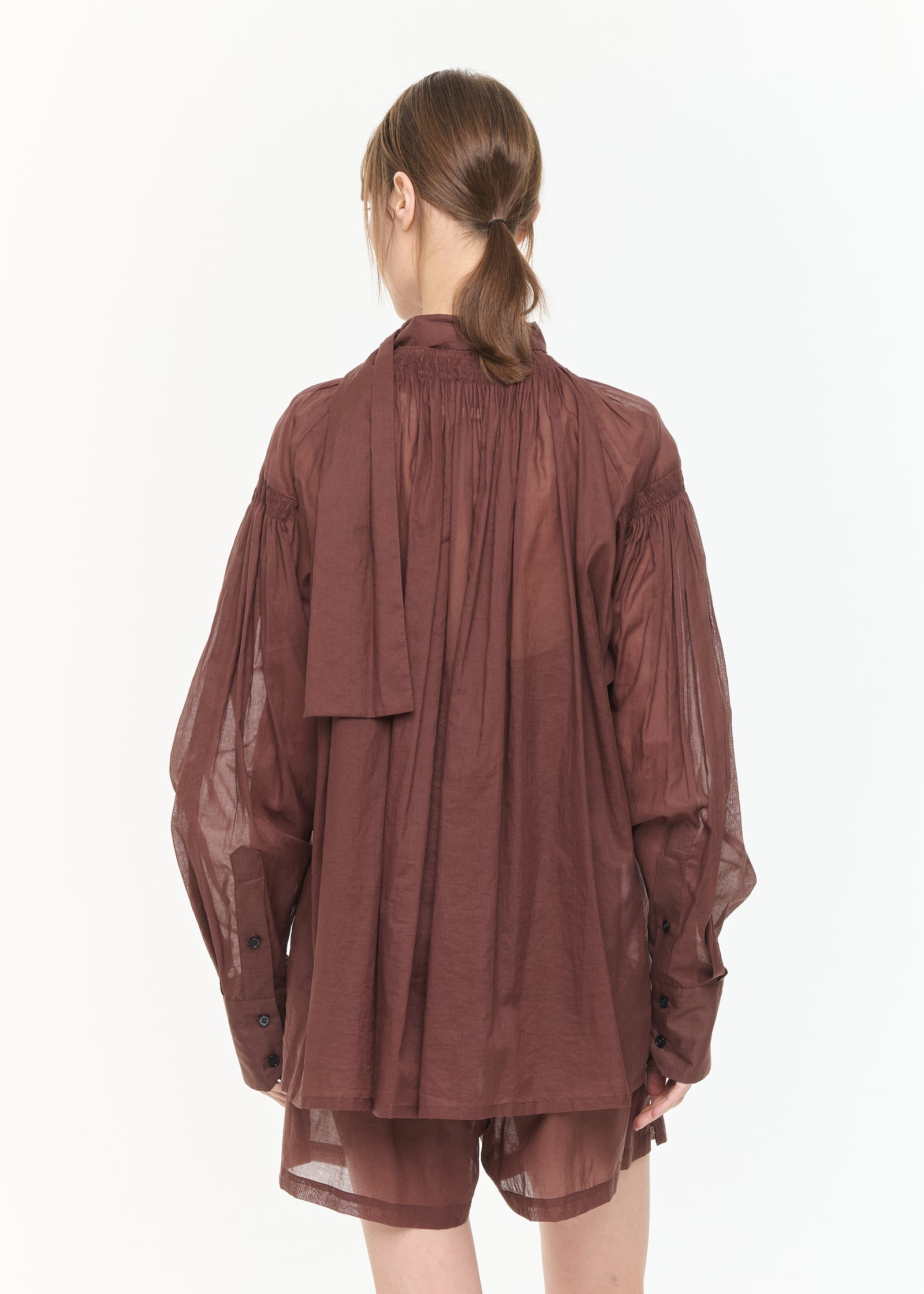 BROWN ORGANZA BLOUSE WITH SCARF