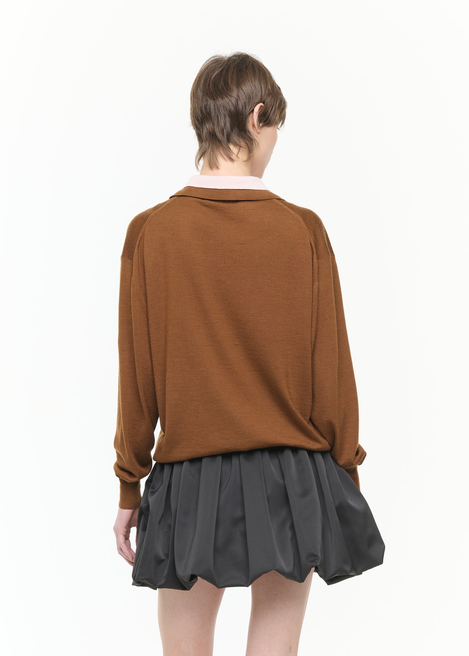 BROWN PINK DOUBLE COLLAR POLO SWEATER