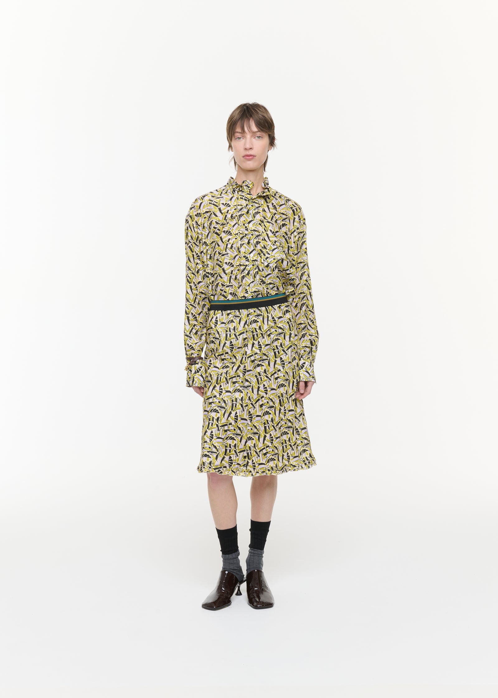 PRINTED SILK HABOUTAI MIDI SKIRT