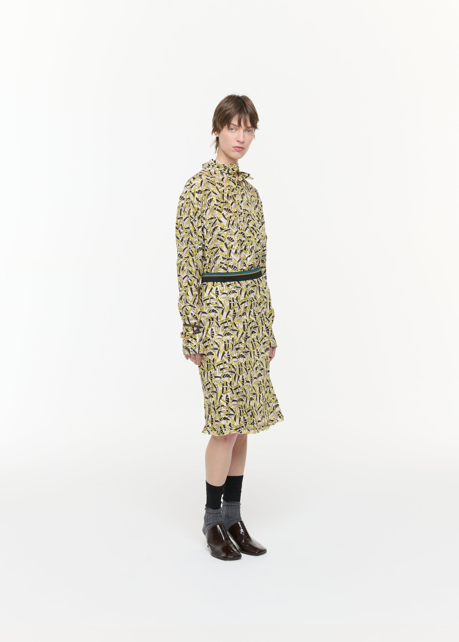PRINTED SILK HABOUTAI MIDI SKIRT