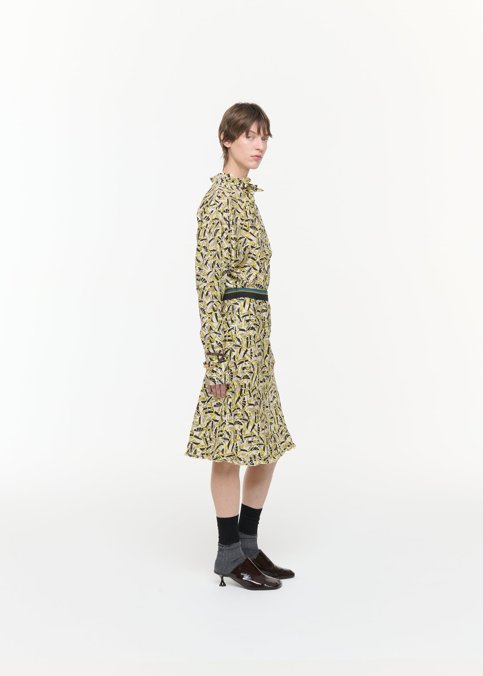 PRINTED SILK HABOUTAI MIDI SKIRT