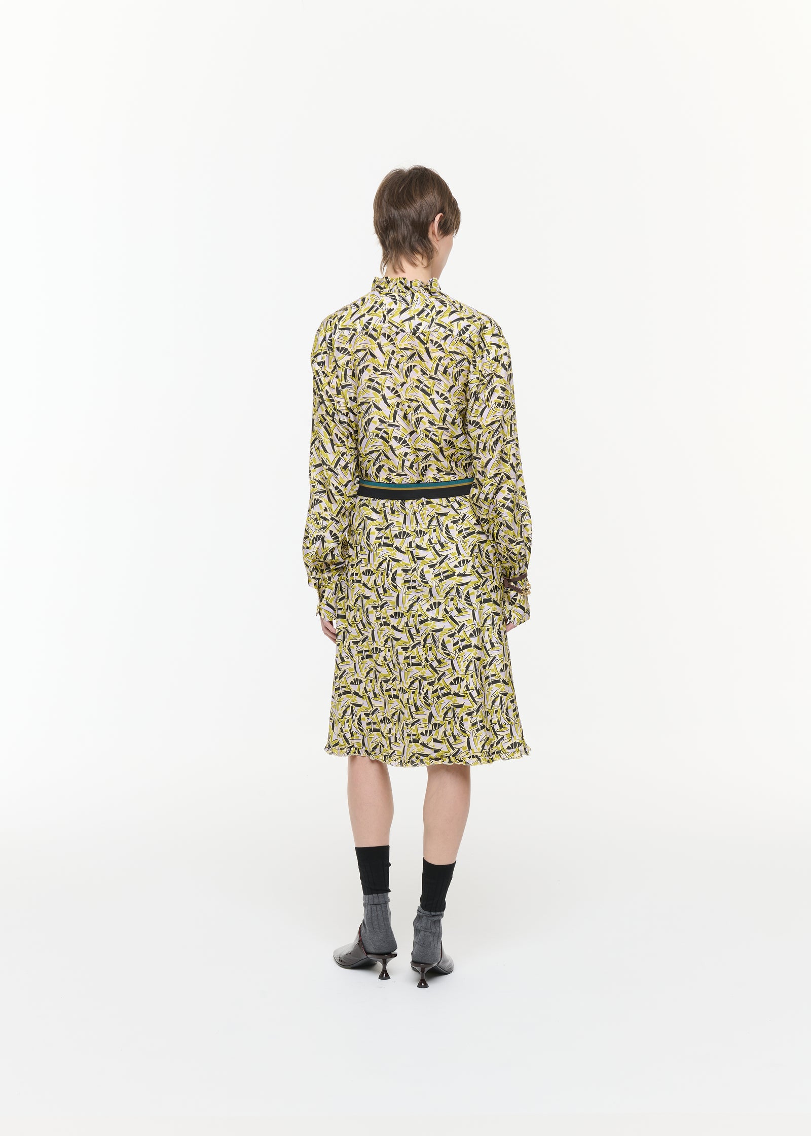 PRINTED SILK HABOUTAI MIDI SKIRT