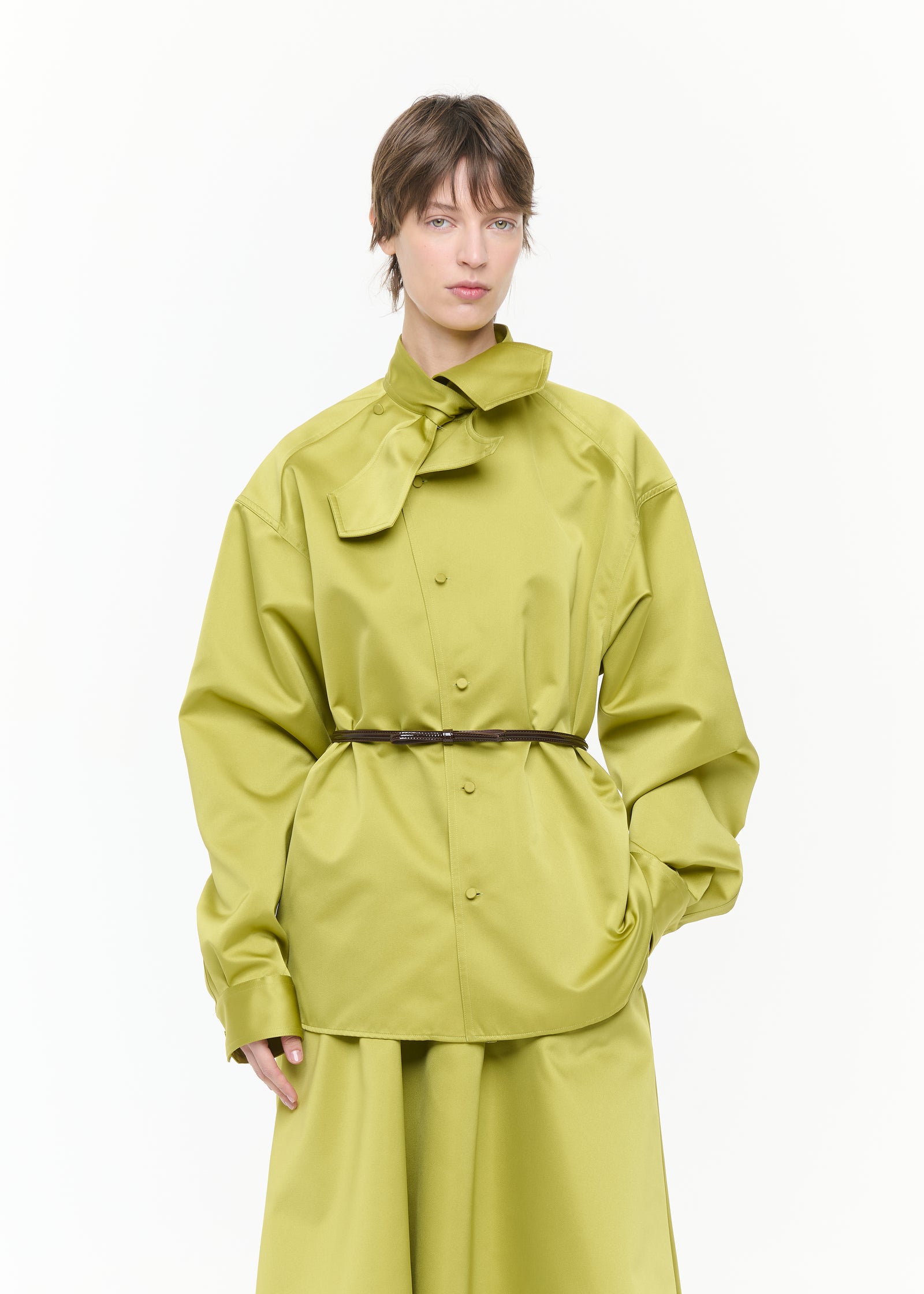 ASYMMETRIC SCARF COLLAR DUCHESSE SHIRT