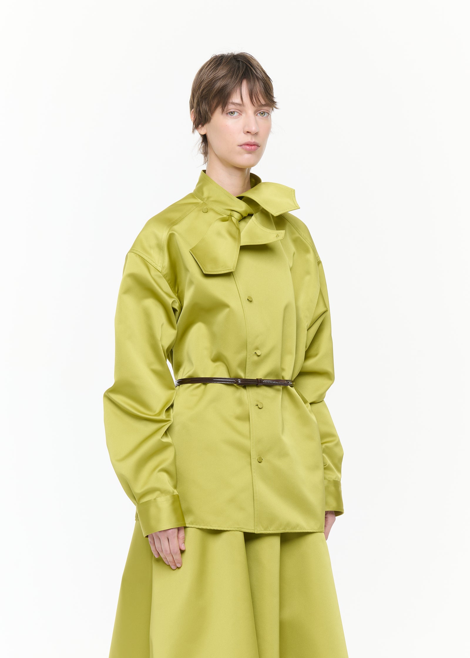 ASYMMETRIC SCARF COLLAR DUCHESSE SHIRT