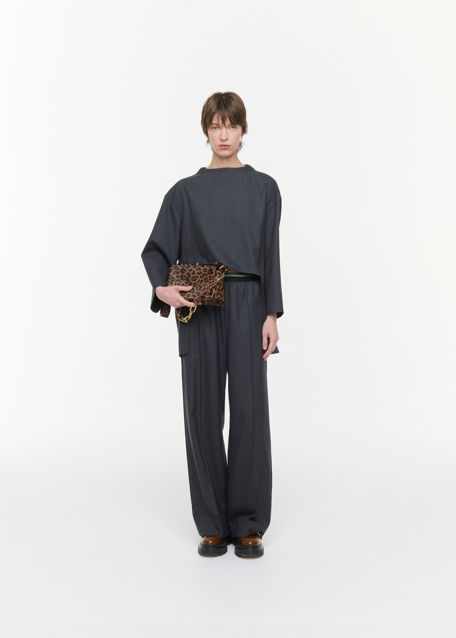 ASYMMETRIC WOOL TWILL TUNIC SHIRT