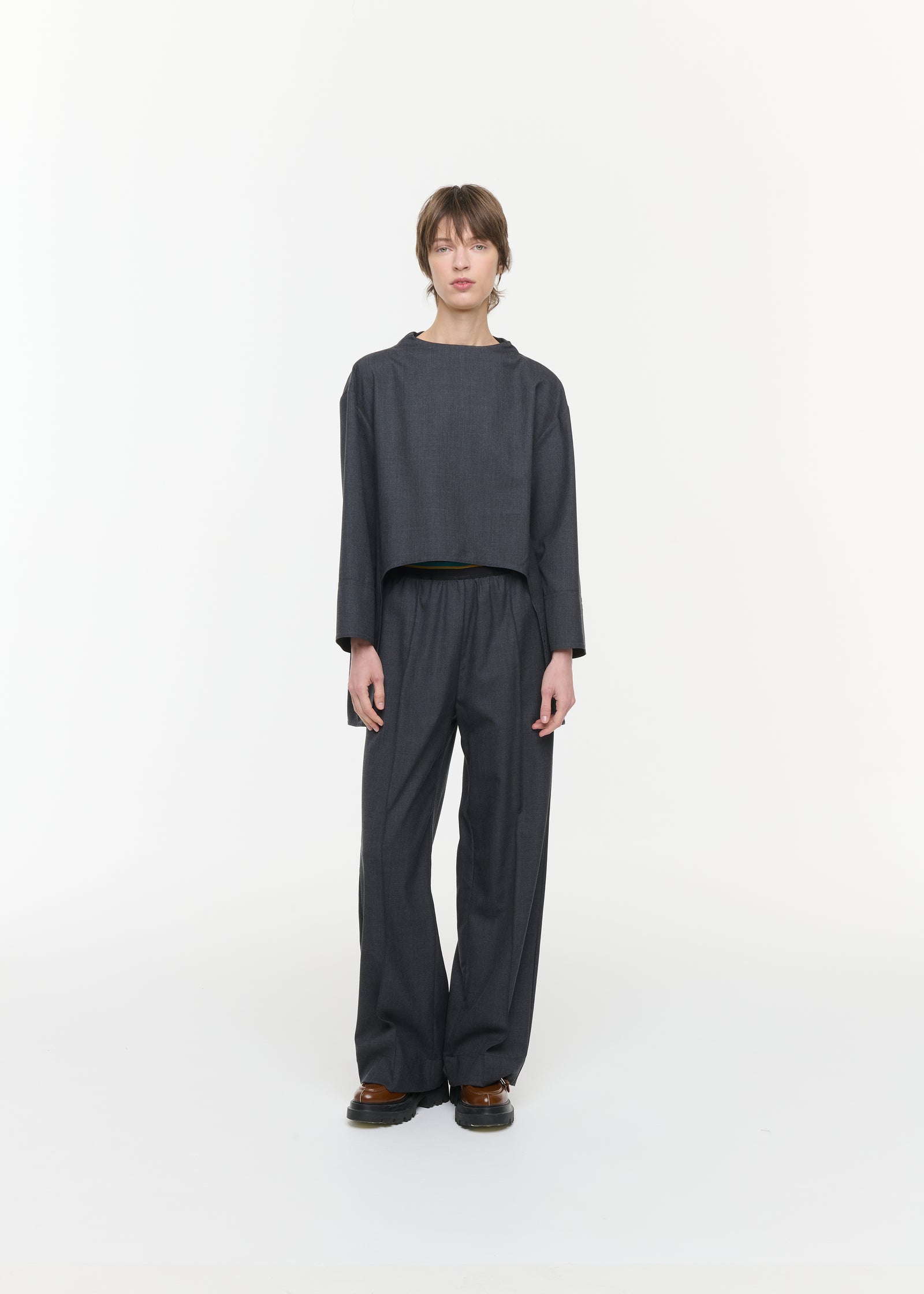 ASYMMETRIC WOOL TWILL TUNIC SHIRT