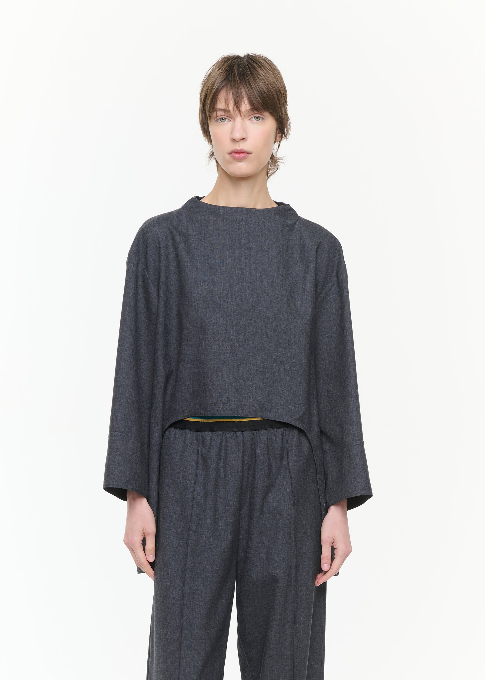 ASYMMETRIC WOOL TWILL TUNIC SHIRT