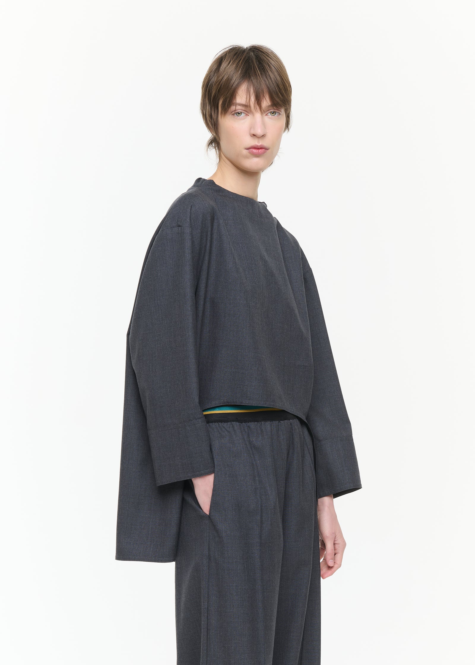ASYMMETRIC WOOL TWILL TUNIC SHIRT