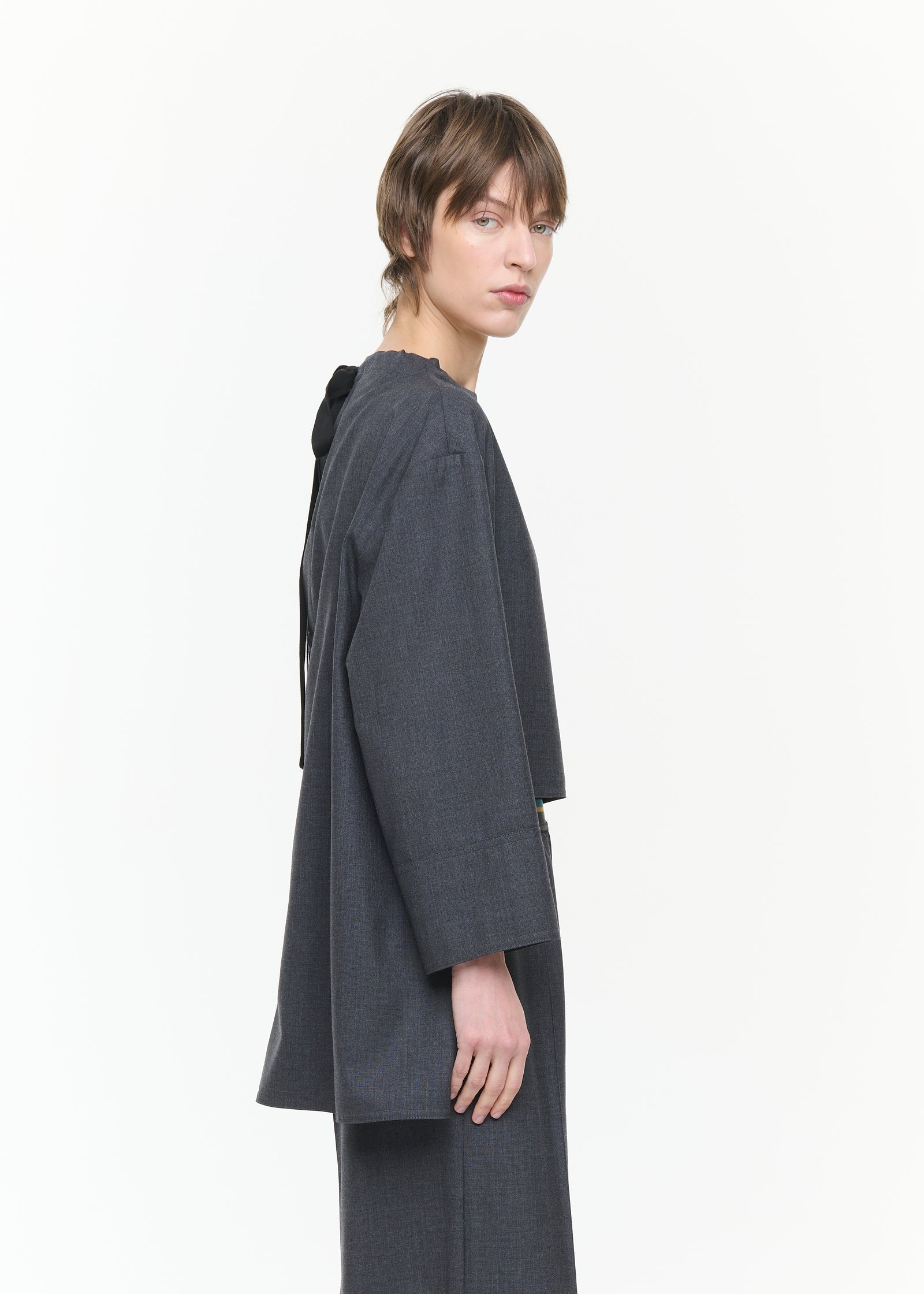 ASYMMETRIC WOOL TWILL TUNIC SHIRT