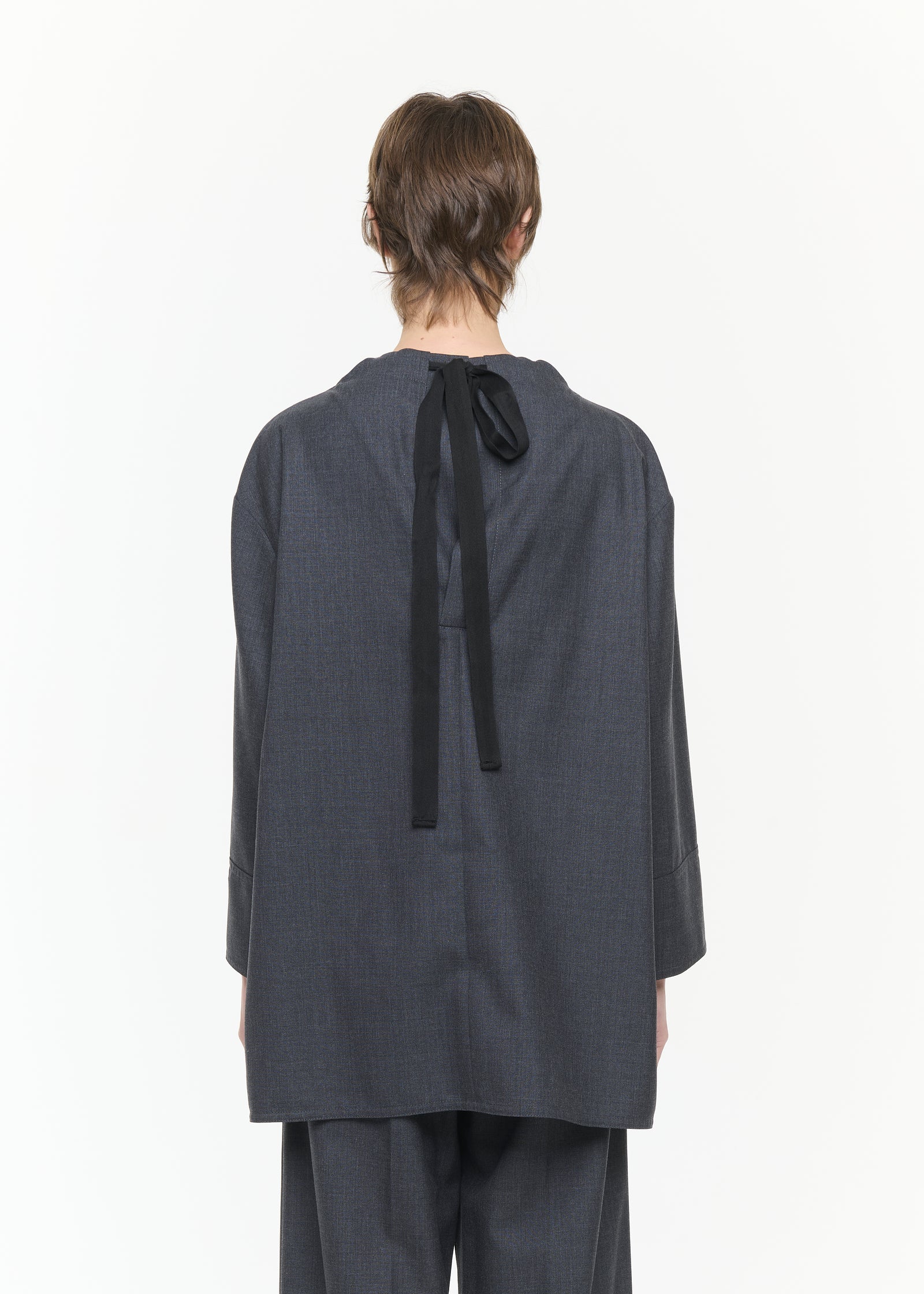 ASYMMETRIC WOOL TWILL TUNIC SHIRT