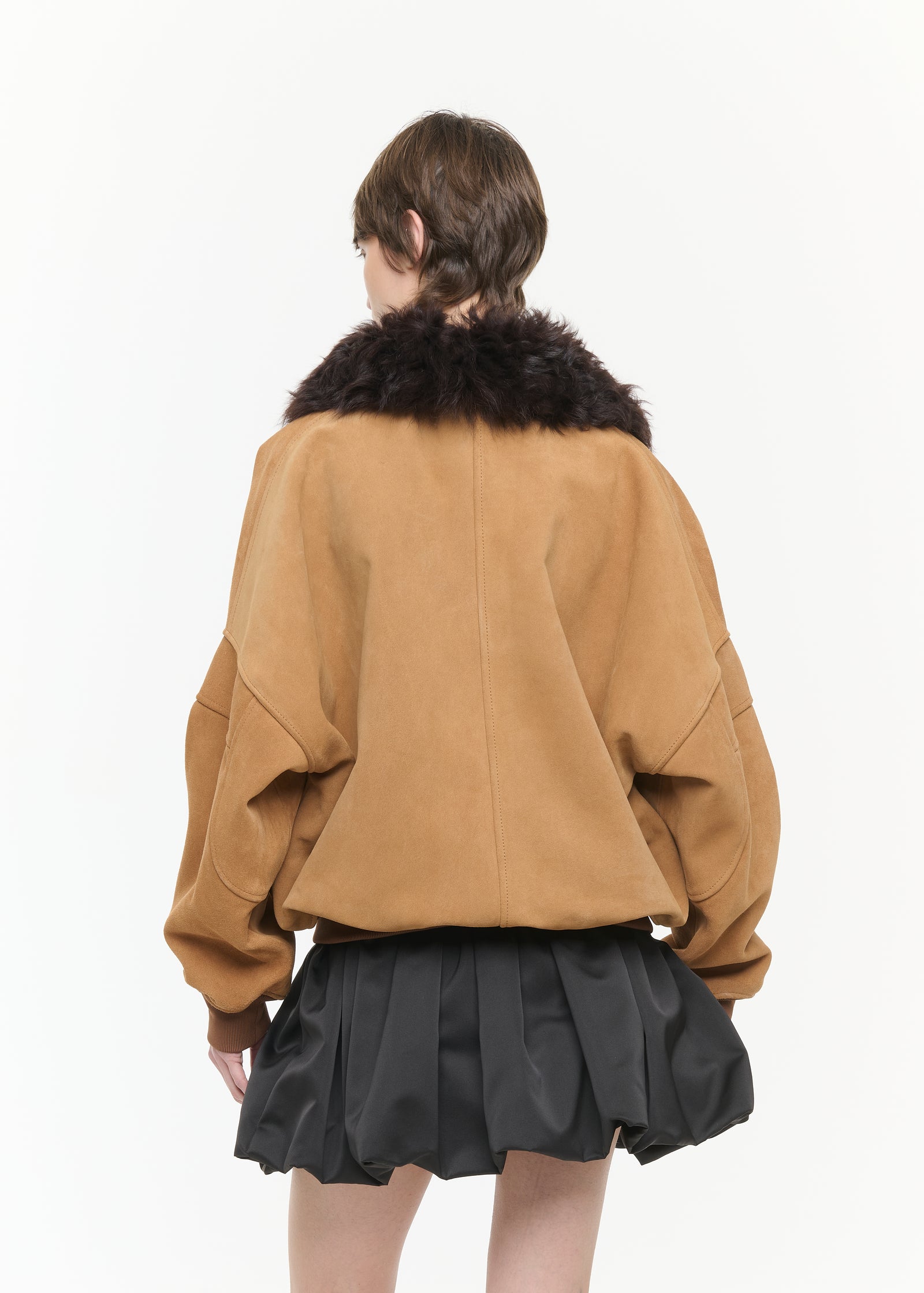 SUEDE BOMBER JACKET WITH DETACHABLE COLLAR
