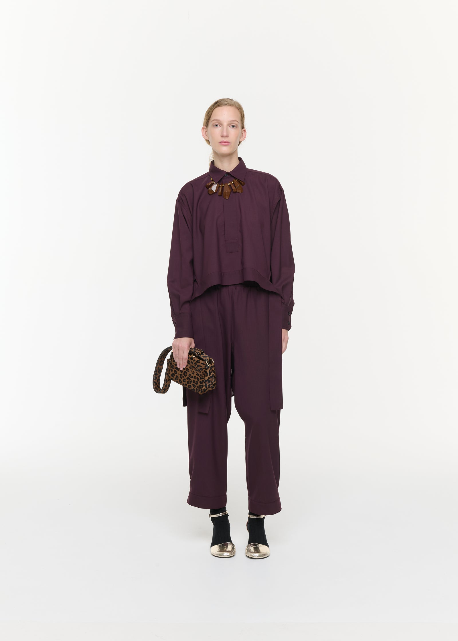 BURGUNDY WOOL SHIRT WITH TAIL