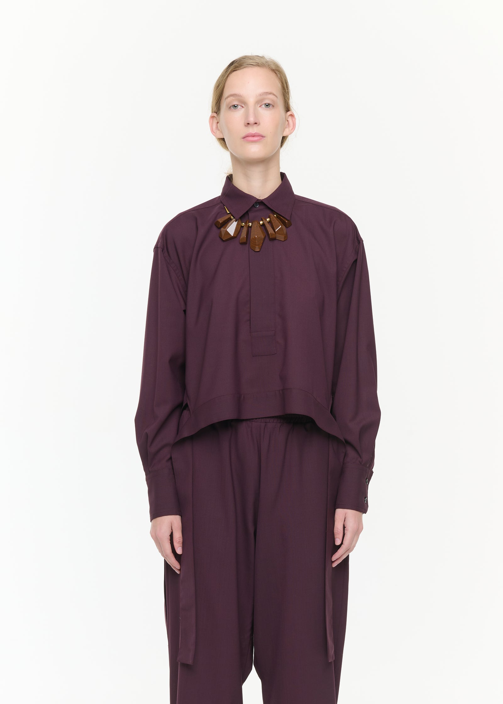 BURGUNDY WOOL SHIRT WITH TAIL