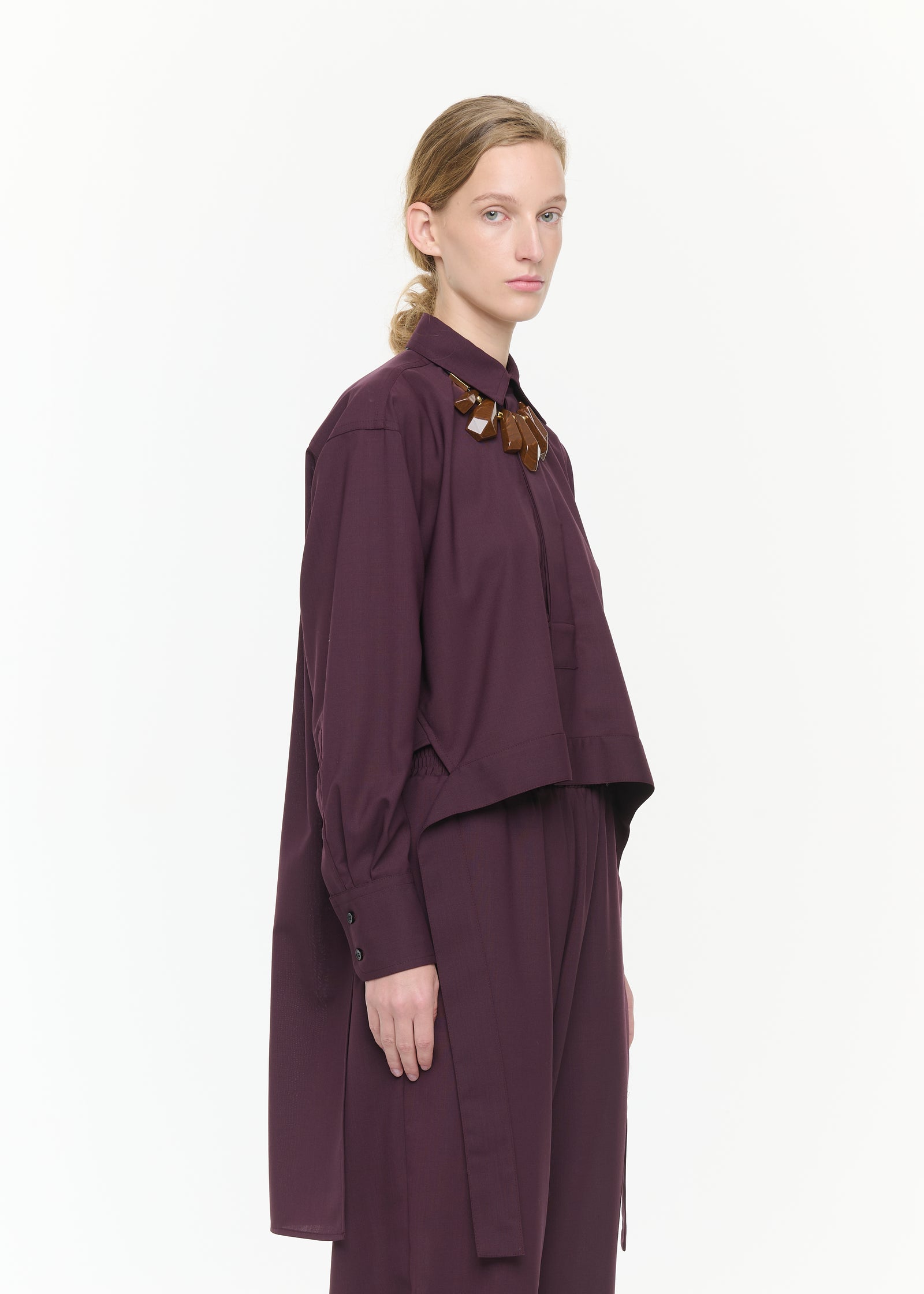 BURGUNDY WOOL SHIRT WITH TAIL
