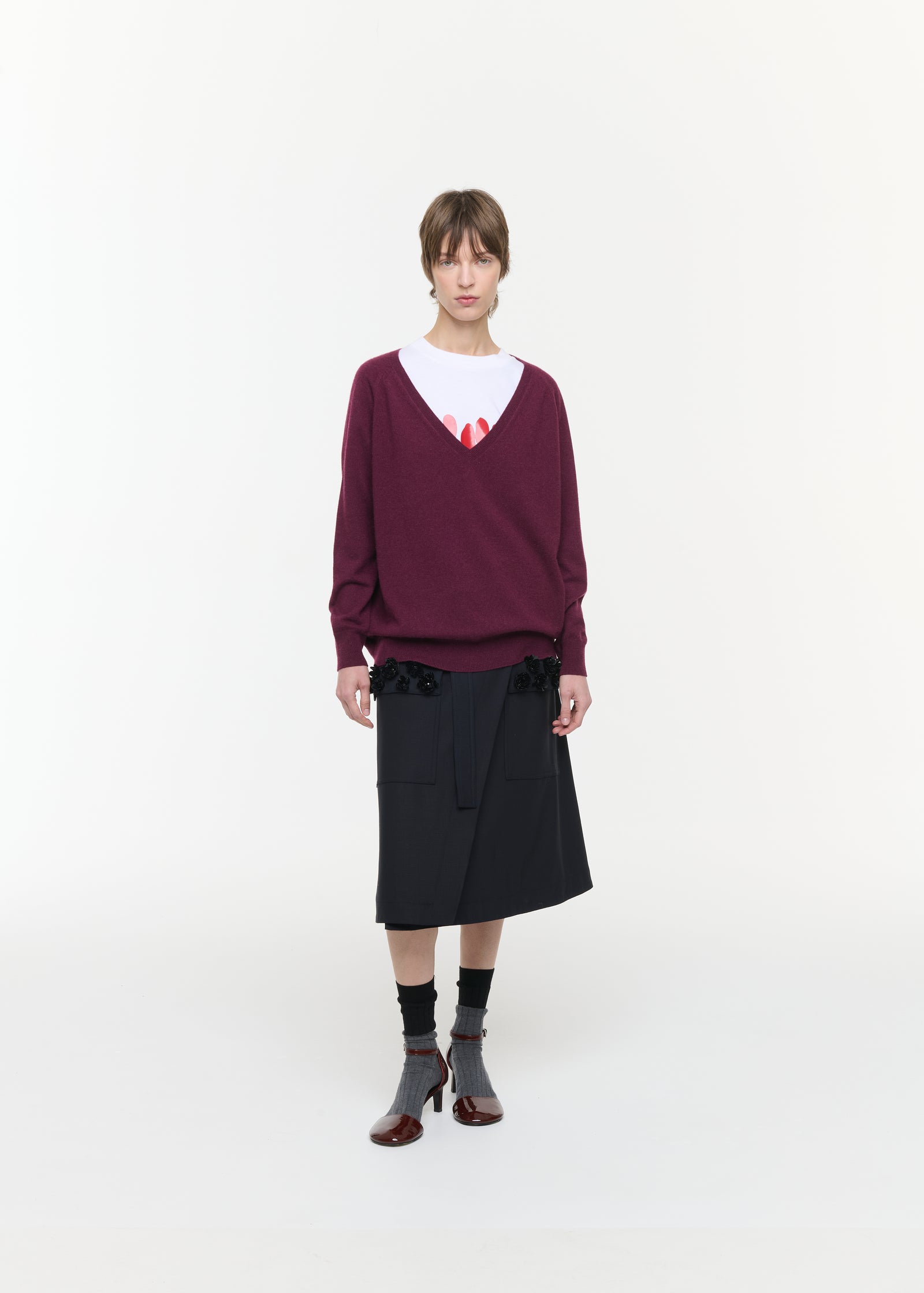 RED PURPLE CASHMERE V-NECK SWEATER