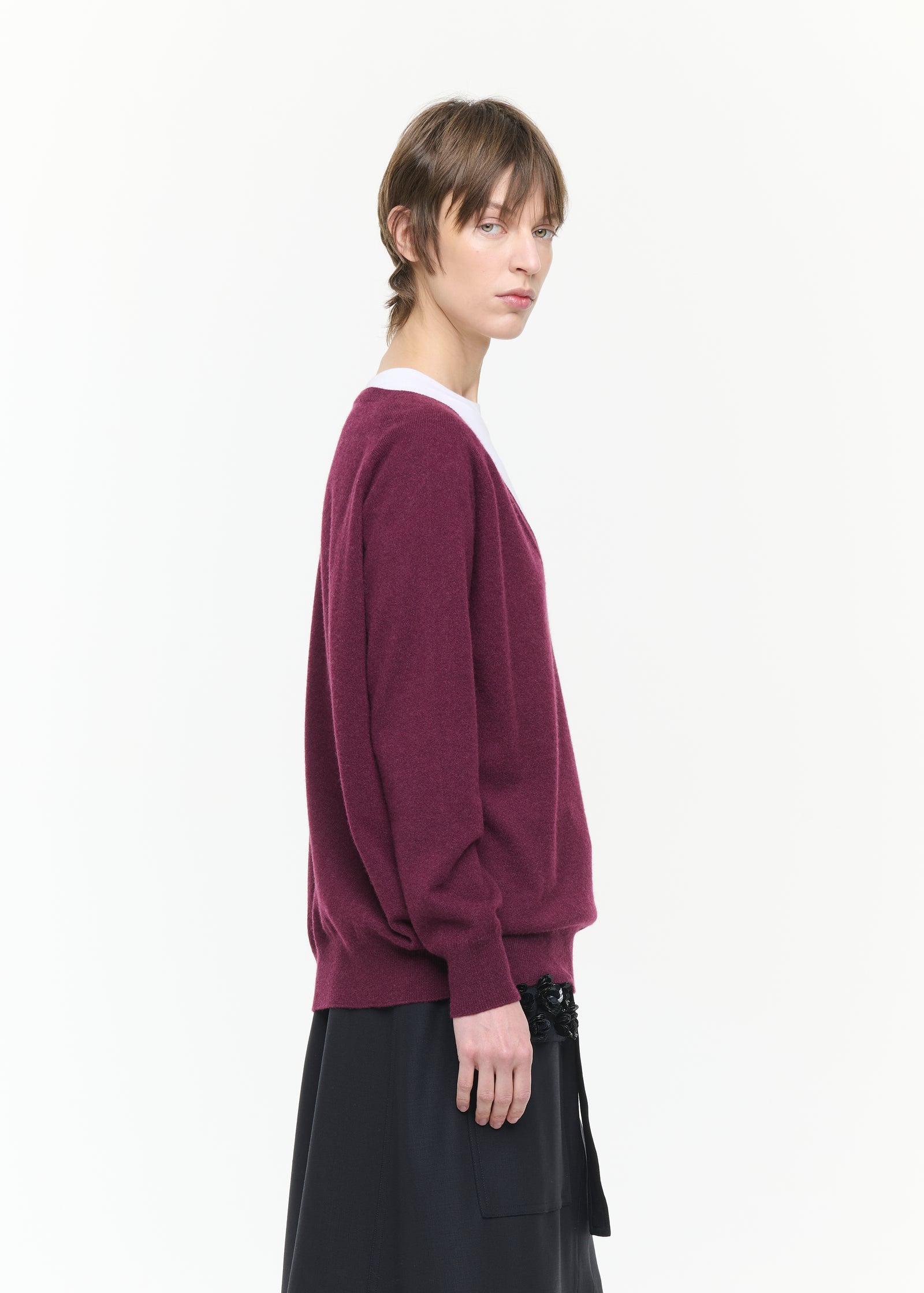 RED PURPLE CASHMERE V-NECK SWEATER