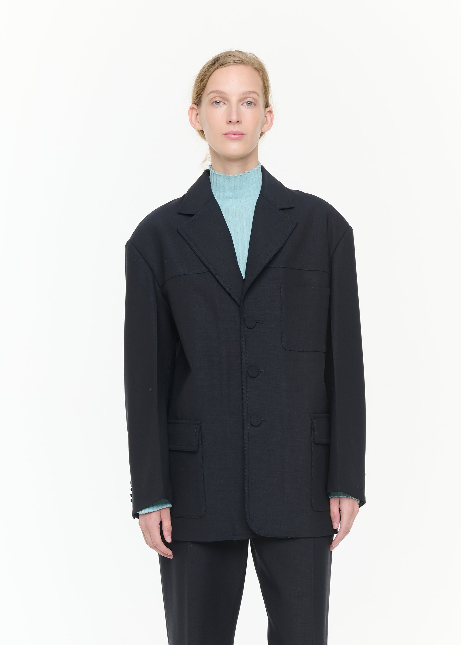 WOOL GABARDINE UTILITY BLAZER