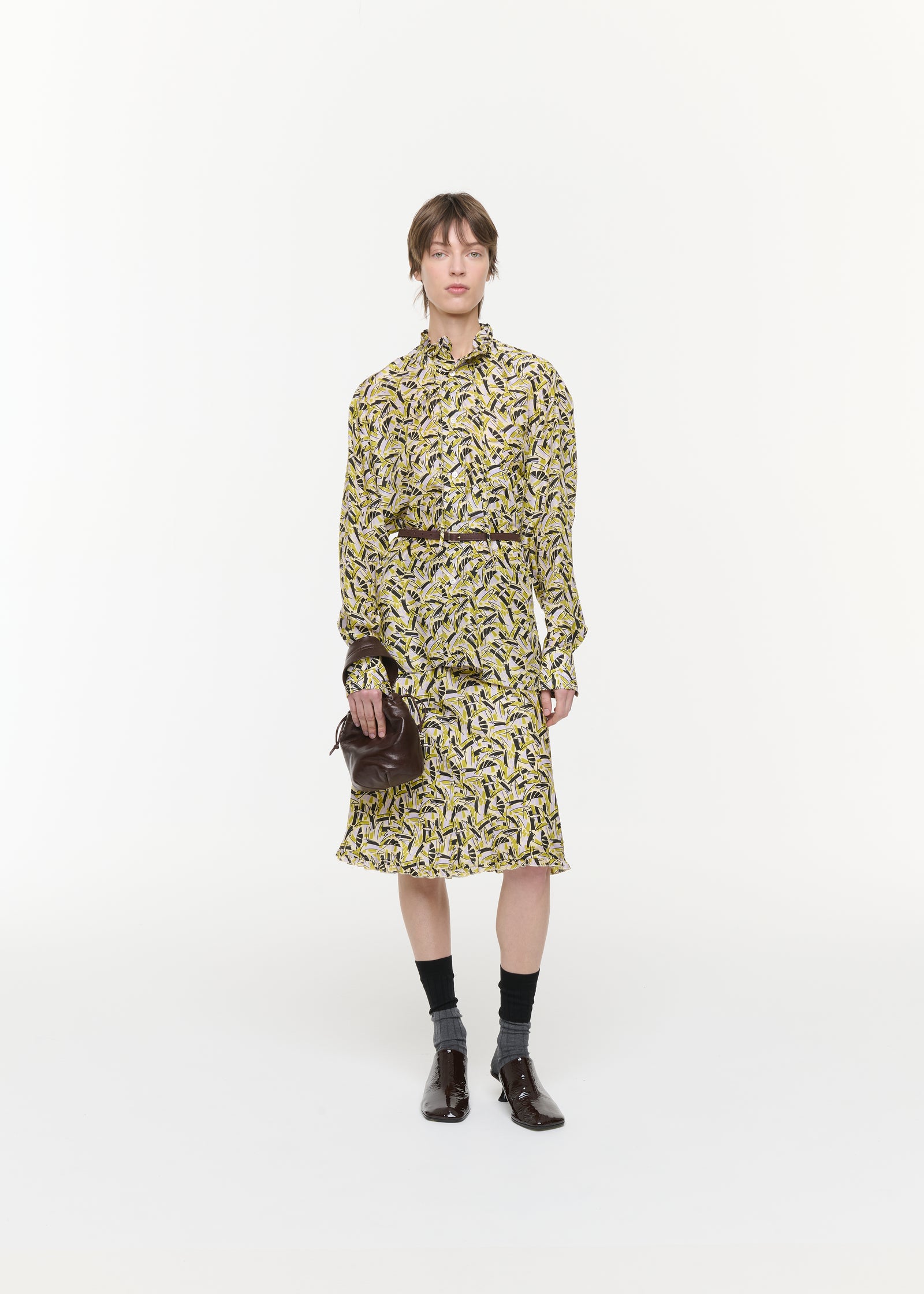 ABSTRACT LEAVES SILK HABOUTAI SHIRT