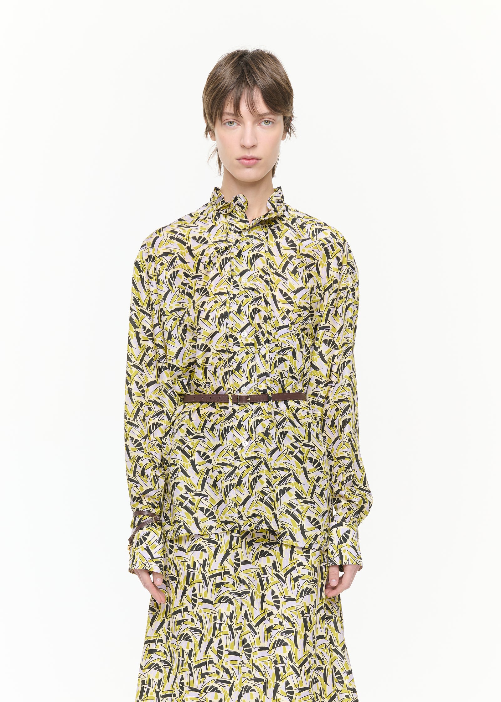 ABSTRACT LEAVES SILK HABOUTAI SHIRT