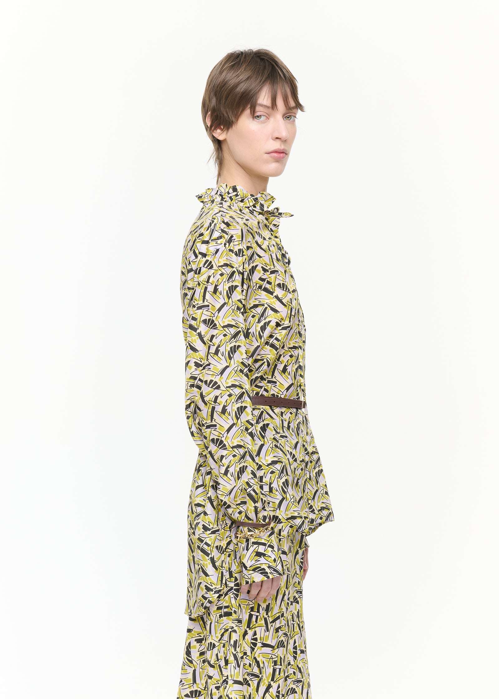 ABSTRACT LEAVES SILK HABOUTAI SHIRT