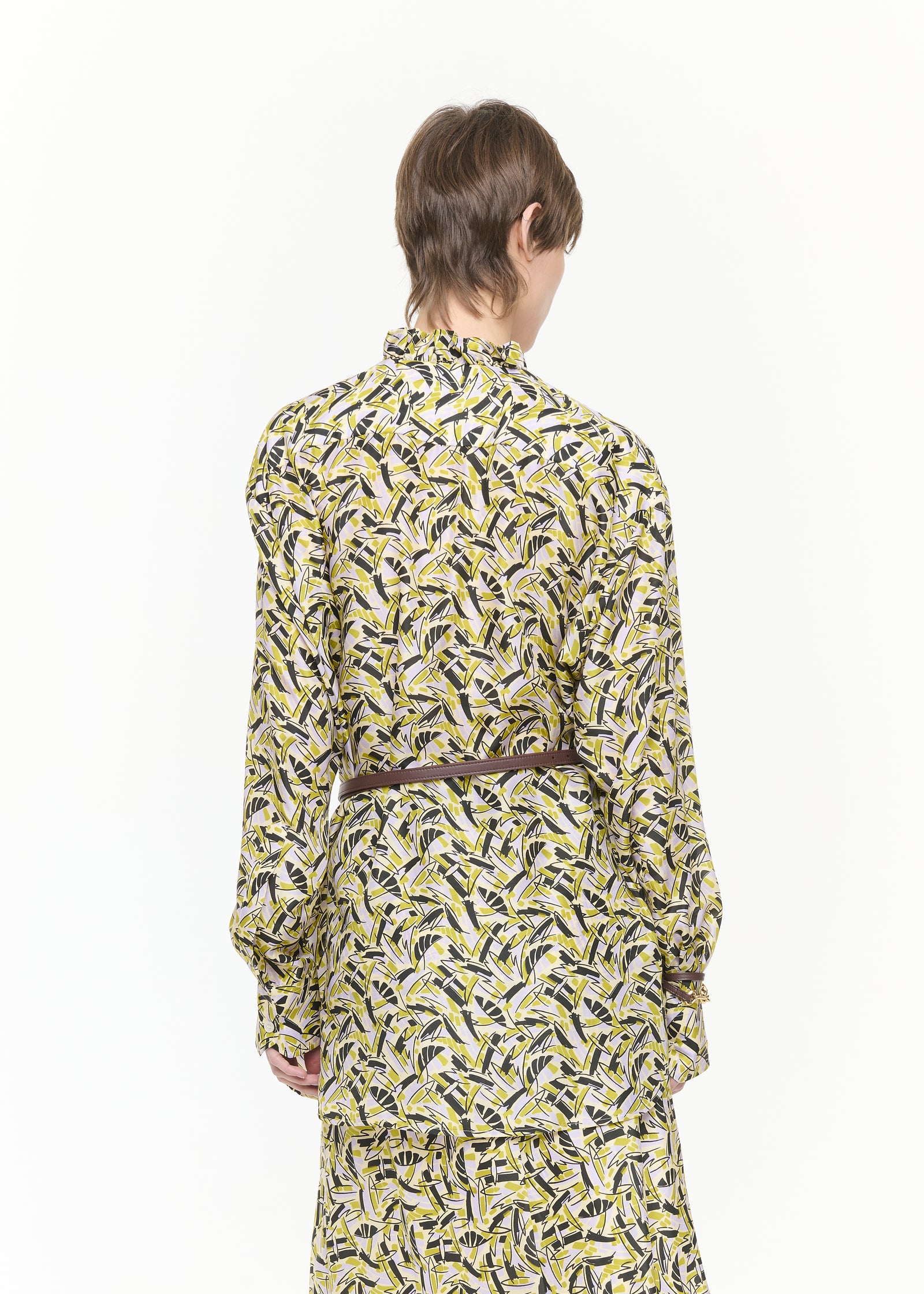 ABSTRACT LEAVES SILK HABOUTAI SHIRT