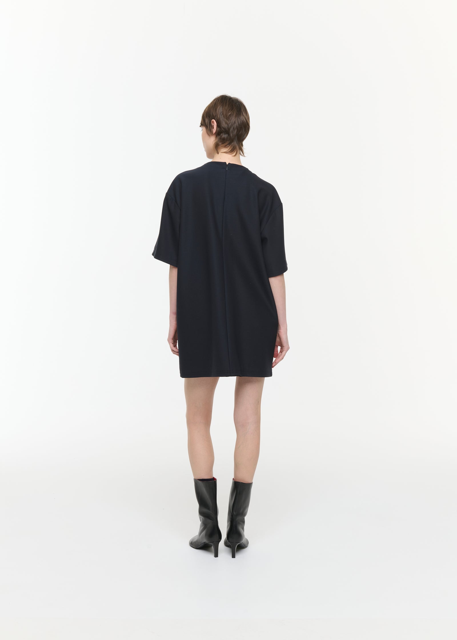 EMBROIDERED POCKET WOOL MINI DRESS