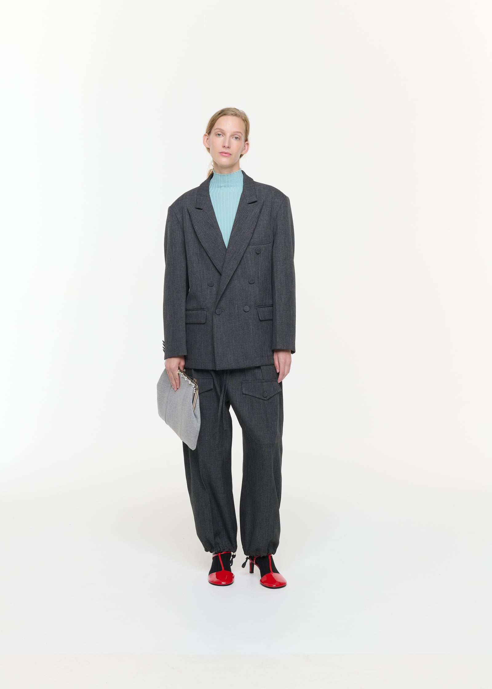 DOUBLE-BREASTED MELANGE TAILORED BLAZER