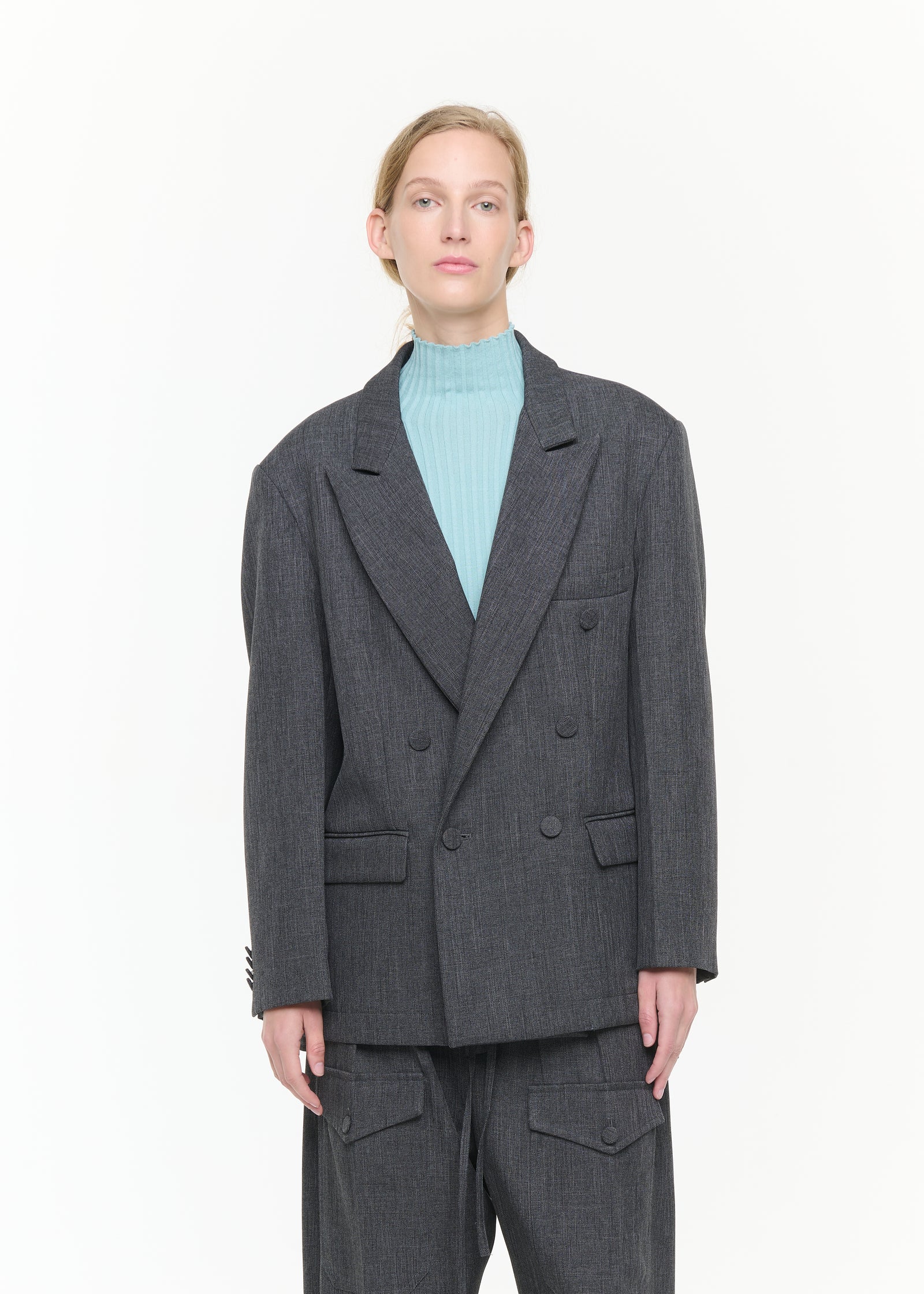 DOUBLE-BREASTED MELANGE TAILORED BLAZER
