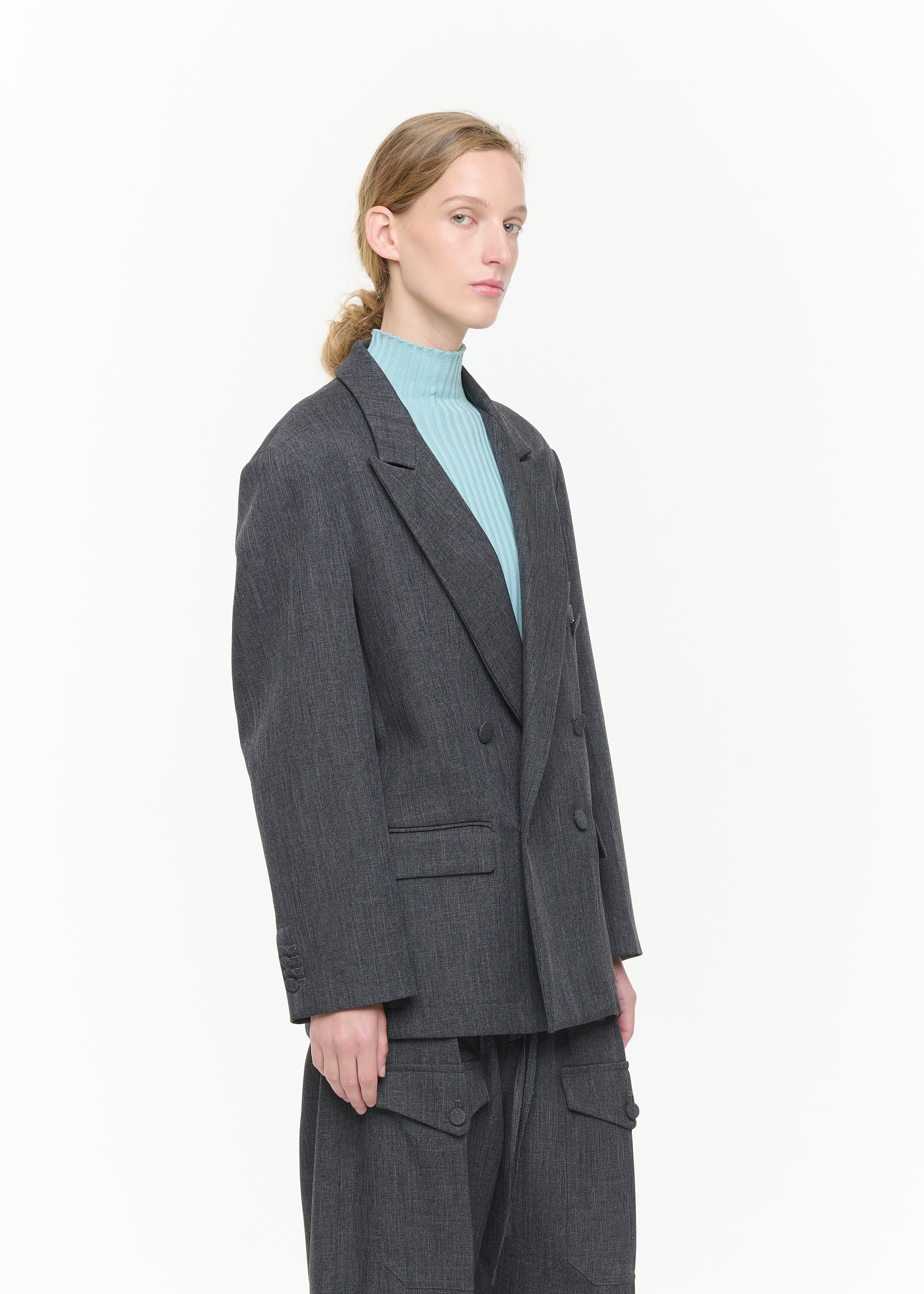 DOUBLE-BREASTED MELANGE TAILORED BLAZER