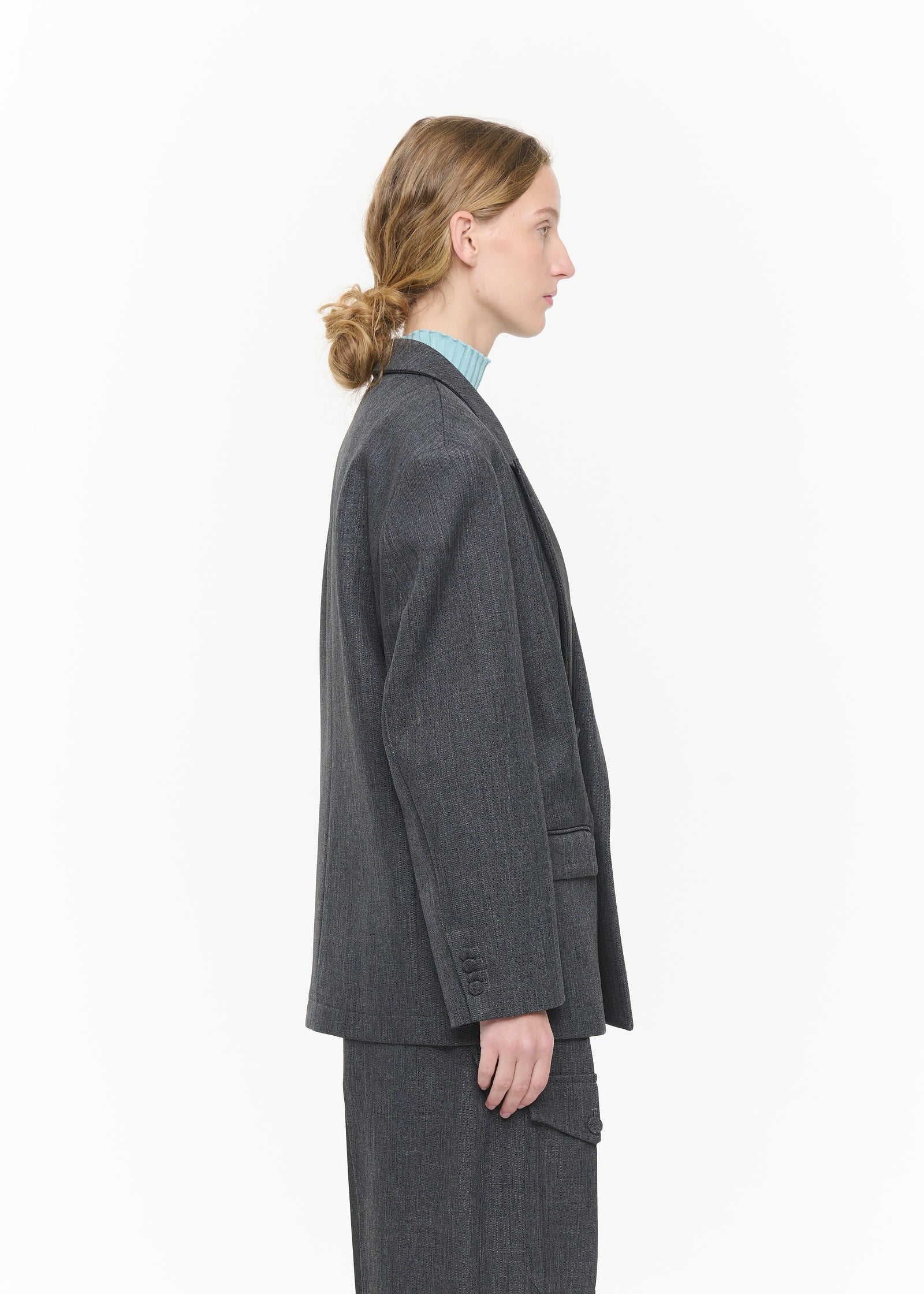 DOUBLE-BREASTED MELANGE TAILORED BLAZER