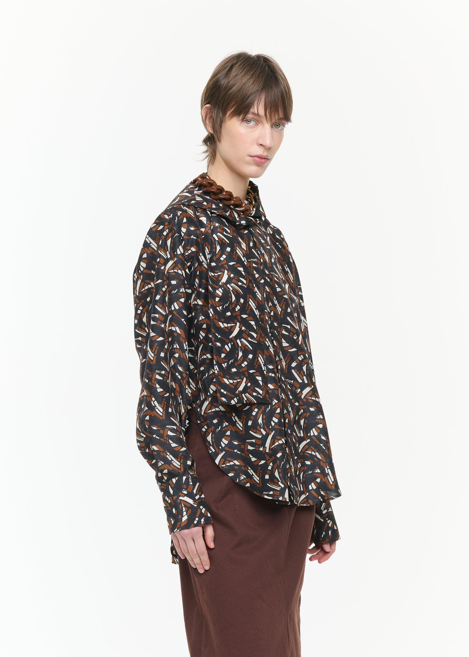ABSTRACT LEAVES HABOUTAI SILK SHIRT