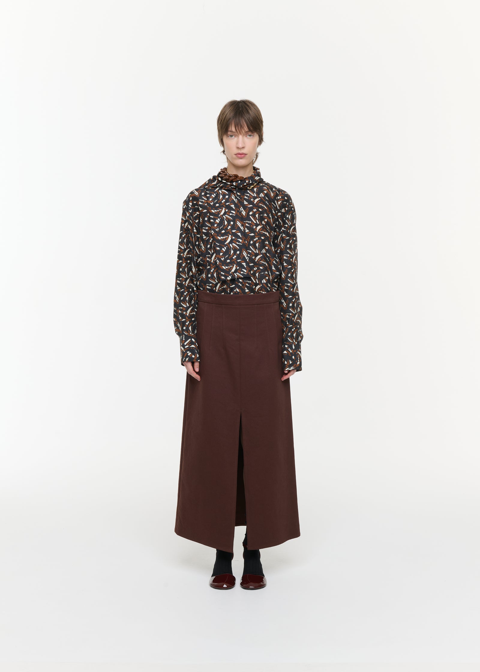 BROWN DRILL LONG SKIRT
