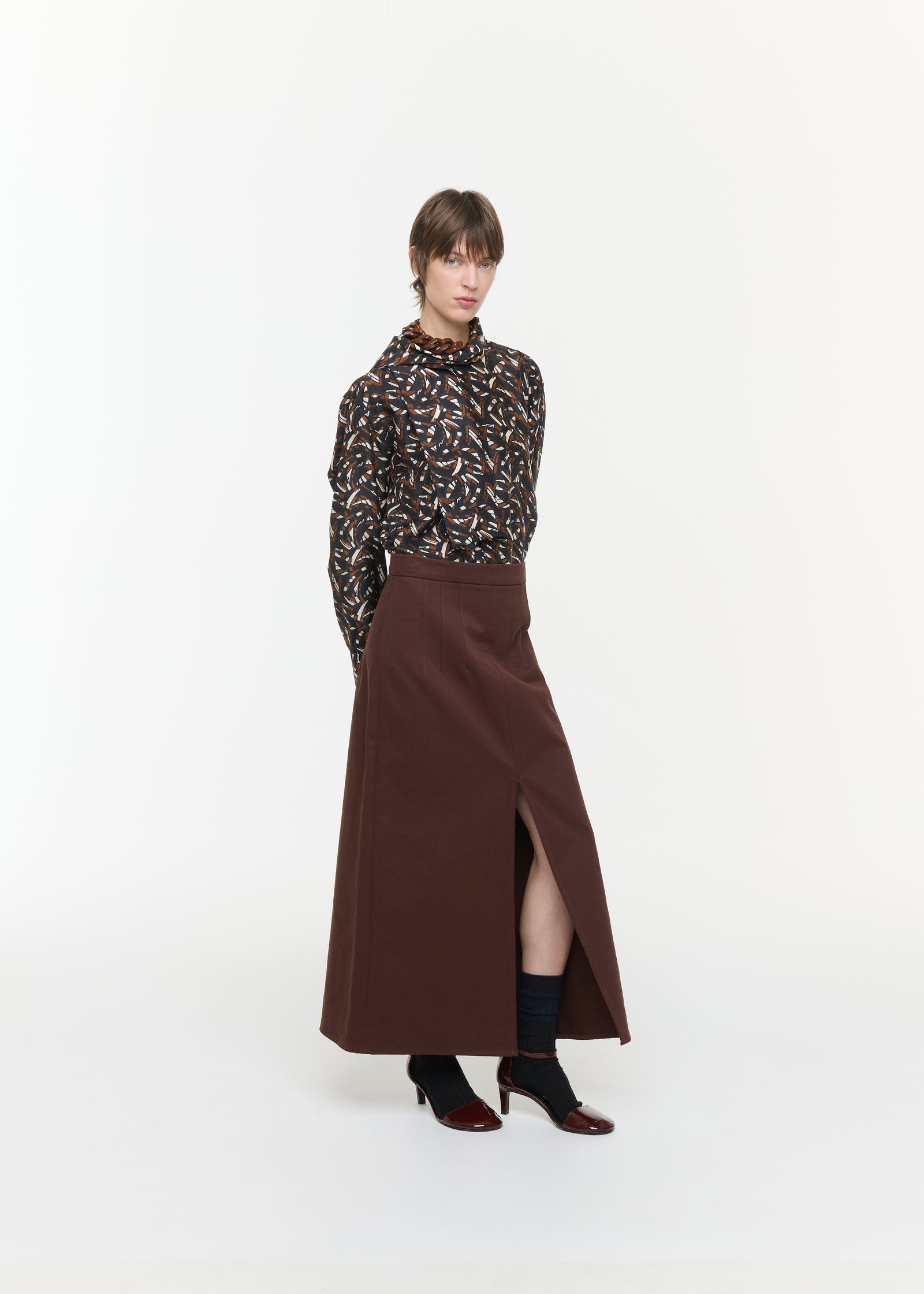 BROWN DRILL LONG SKIRT
