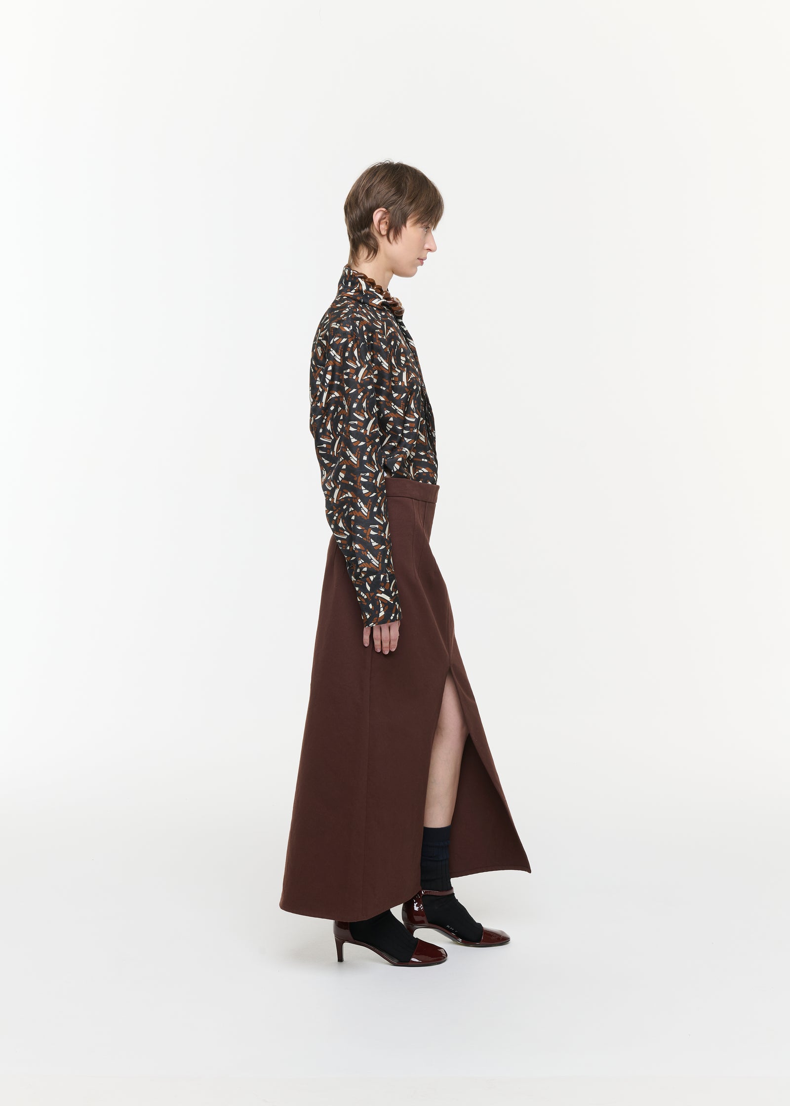 BROWN DRILL LONG SKIRT
