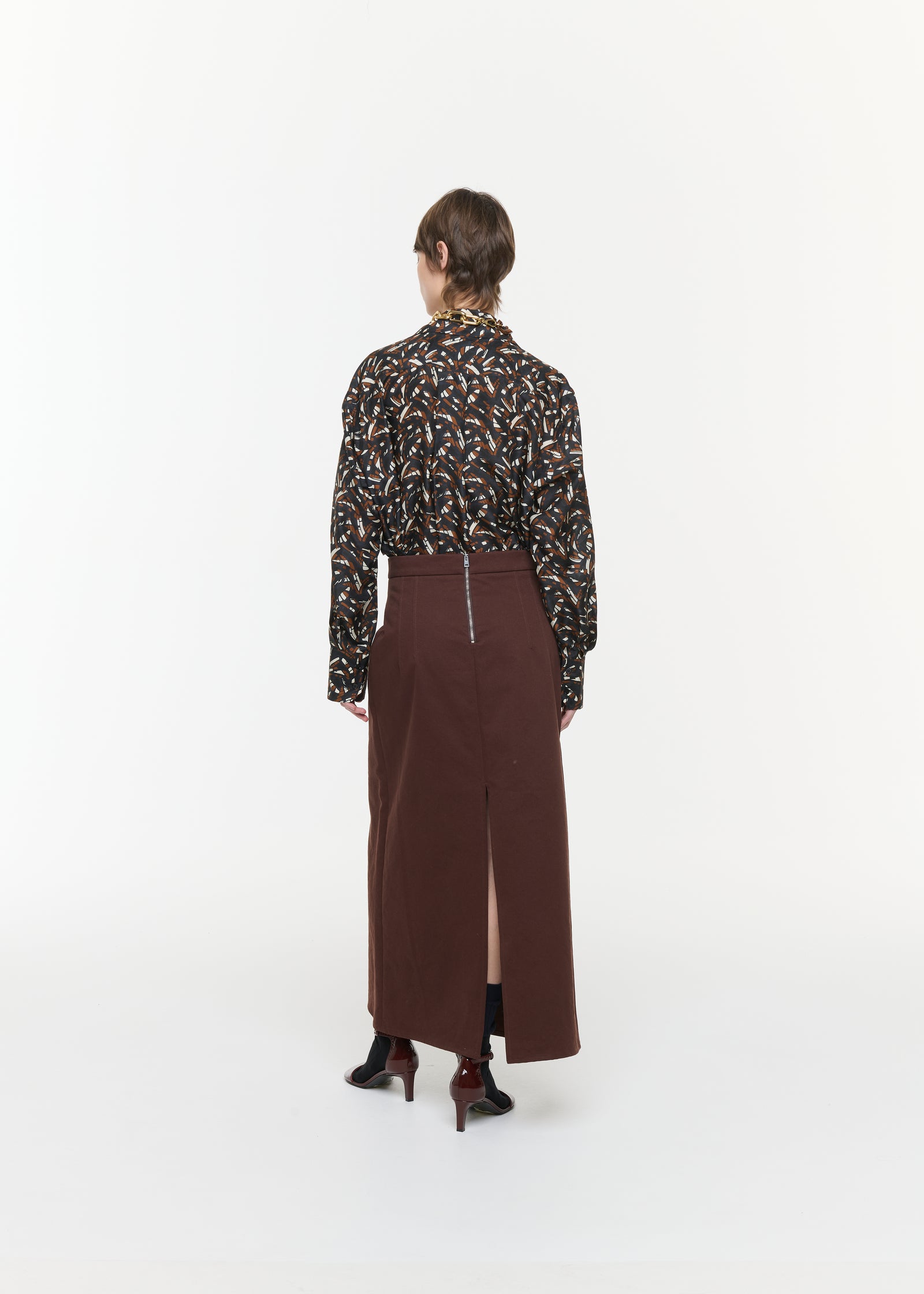 BROWN DRILL LONG SKIRT