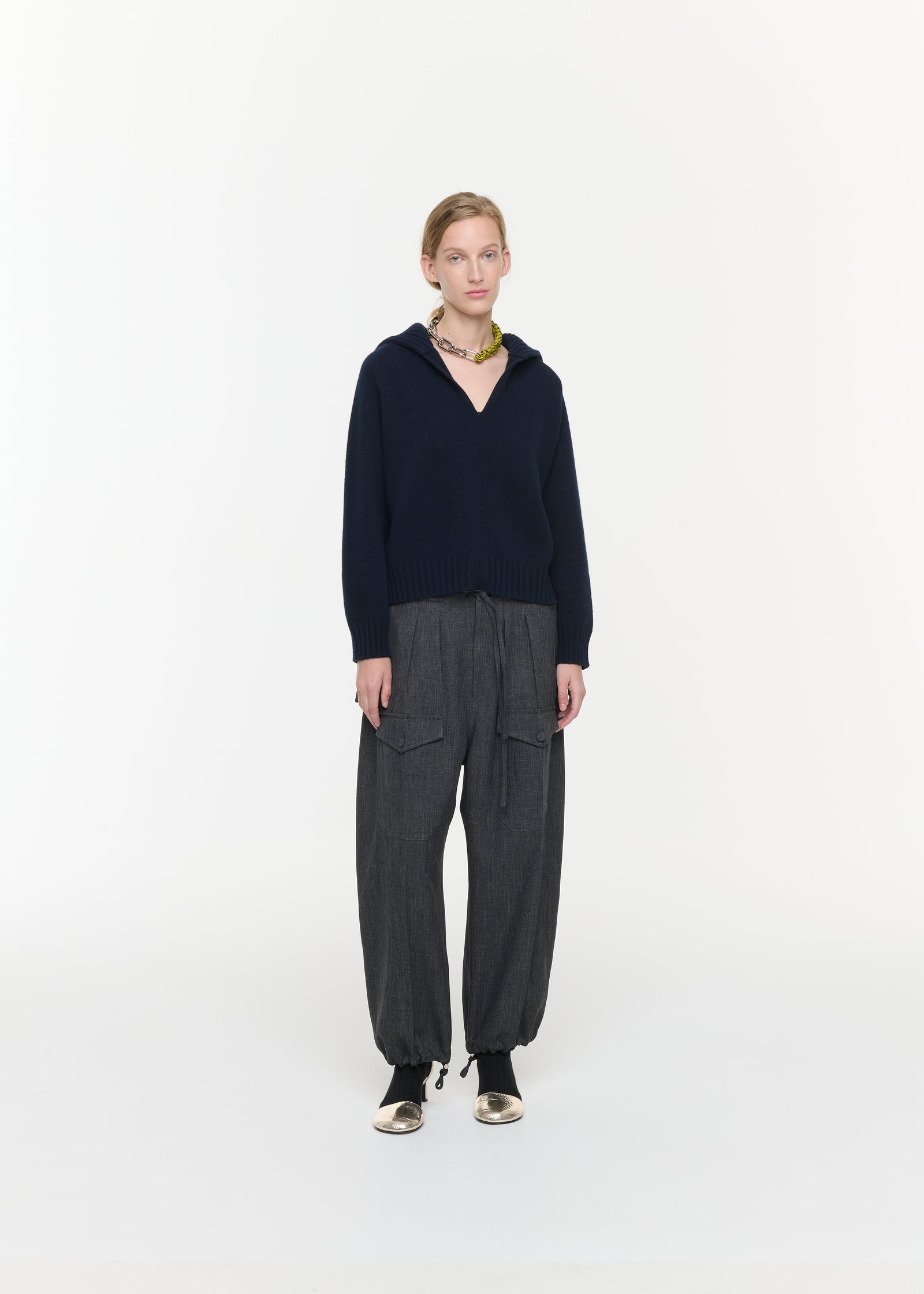 WOOL CASHMERE SAILOR V-NECK SWEATER