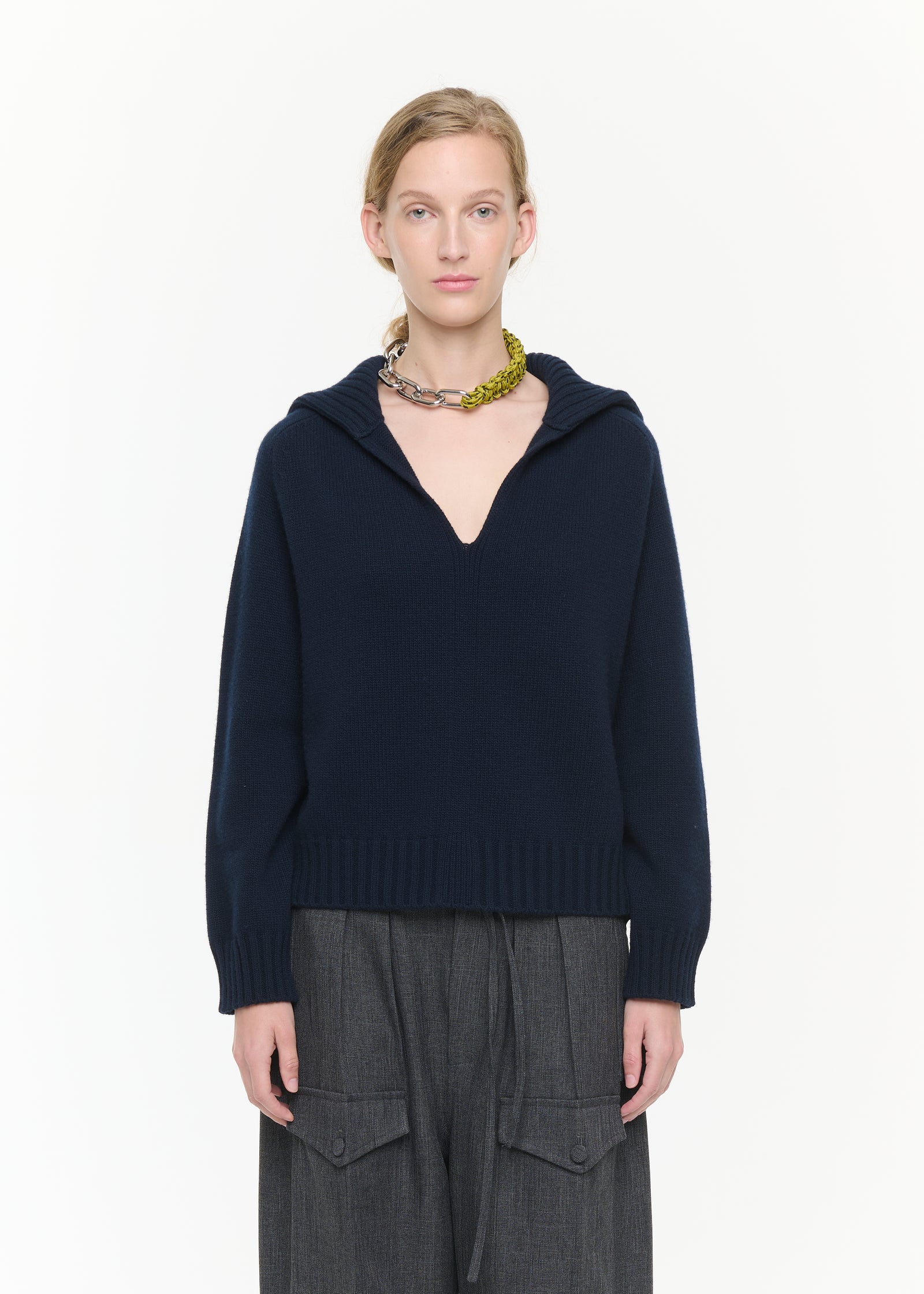 WOOL CASHMERE SAILOR V-NECK SWEATER