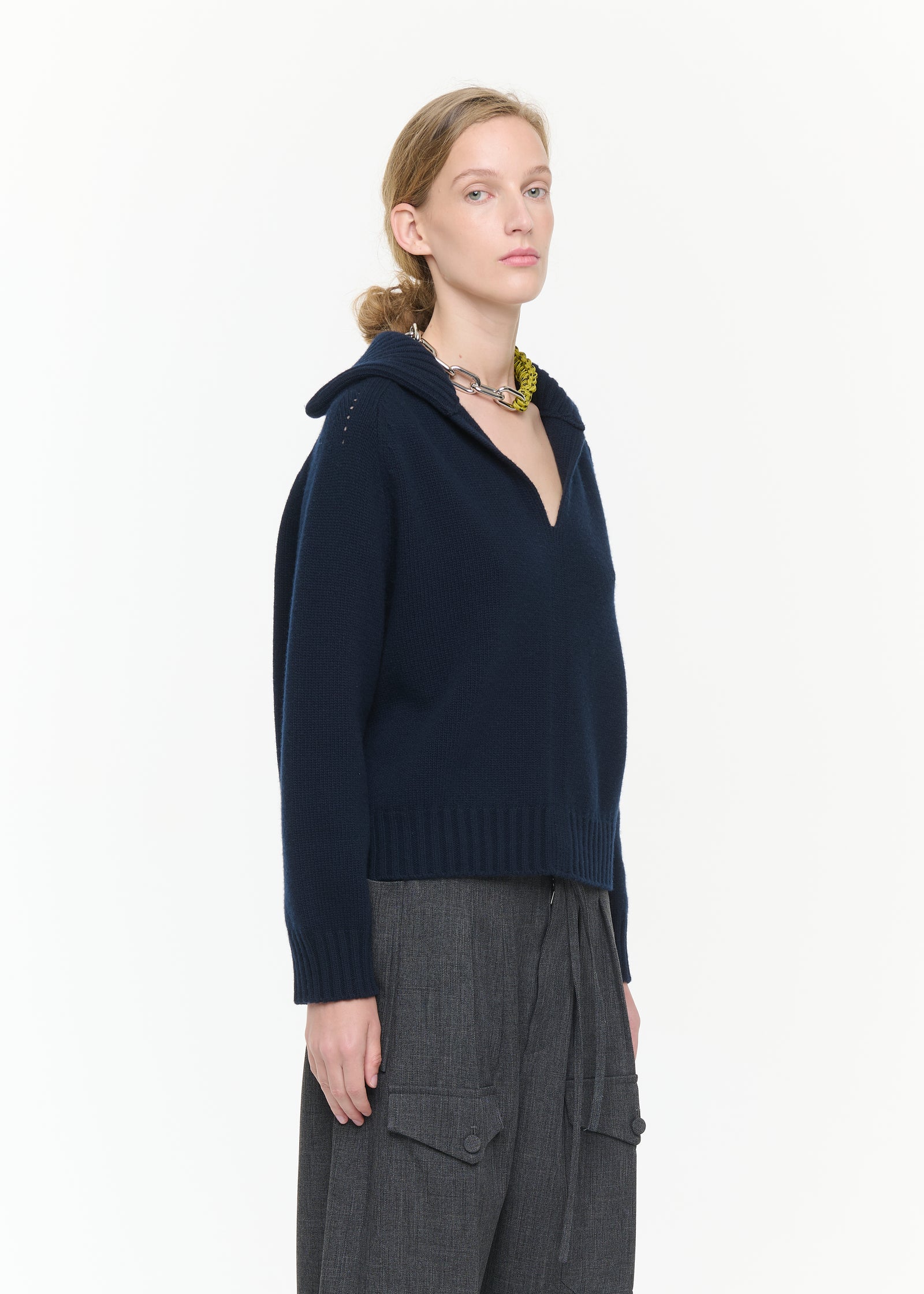 WOOL CASHMERE SAILOR V-NECK SWEATER