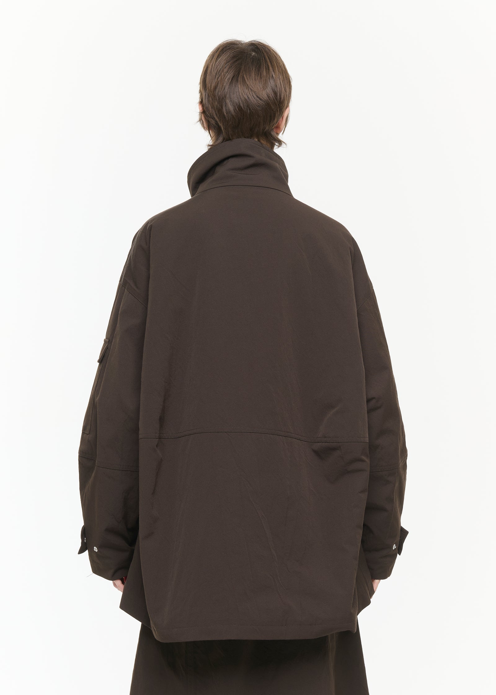 DARK BROWN TECHNICAL TWILL CARGO JACKET