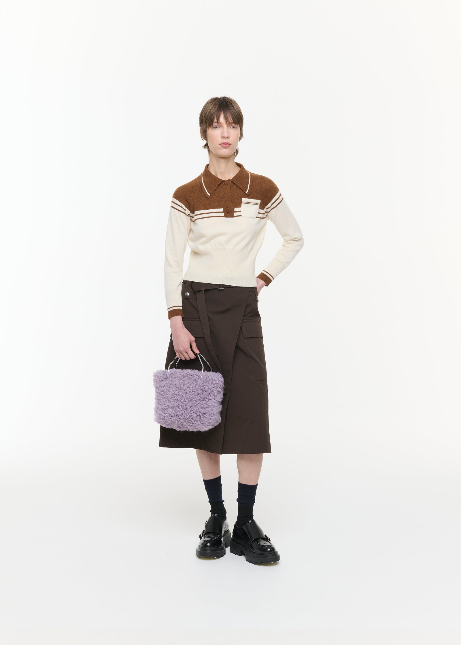 POLO IN LANA E CASHMERE MARRONE E CREMA