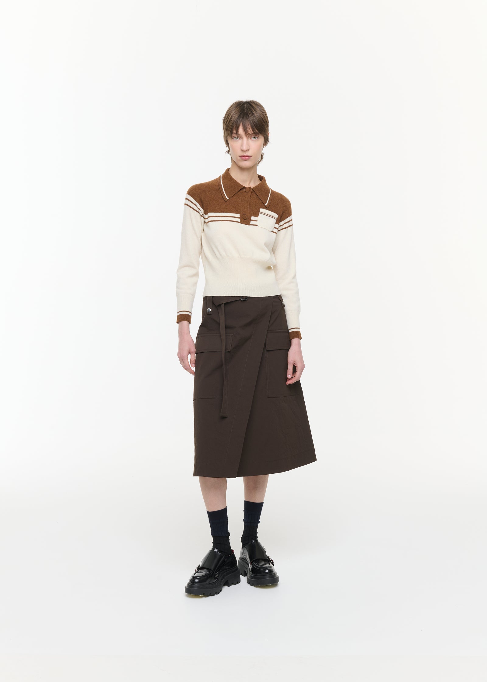 POLO IN LANA E CASHMERE MARRONE E CREMA