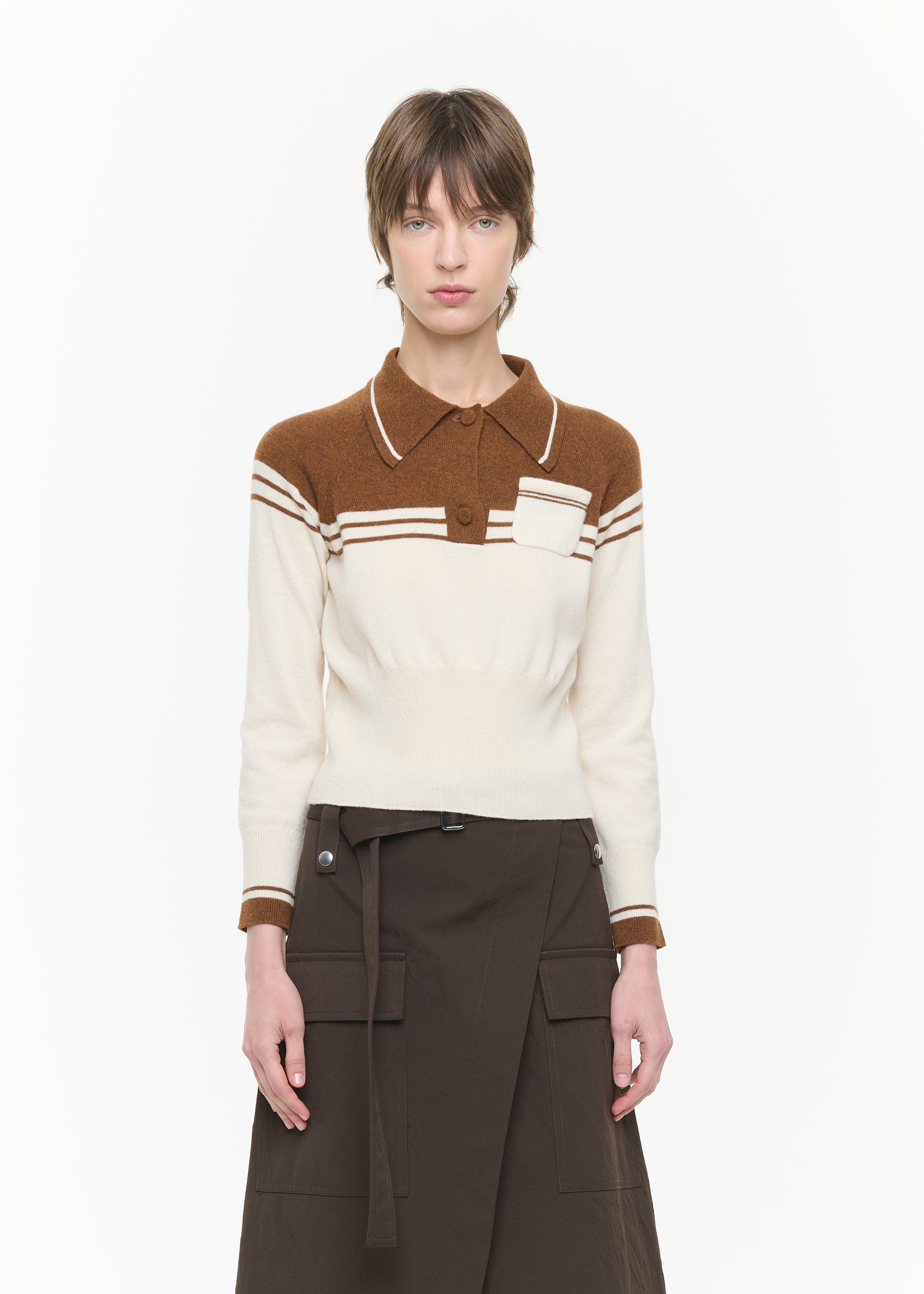 POLO IN LANA E CASHMERE MARRONE E CREMA