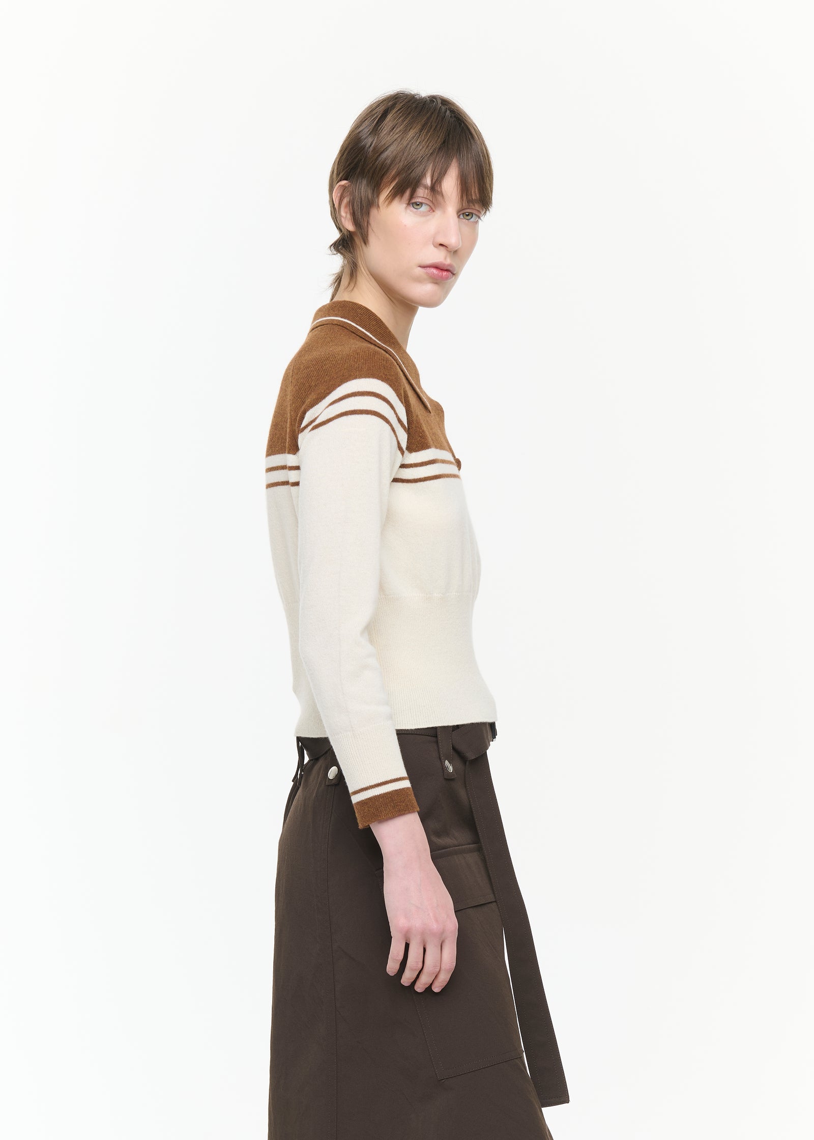 POLO IN LANA E CASHMERE MARRONE E CREMA