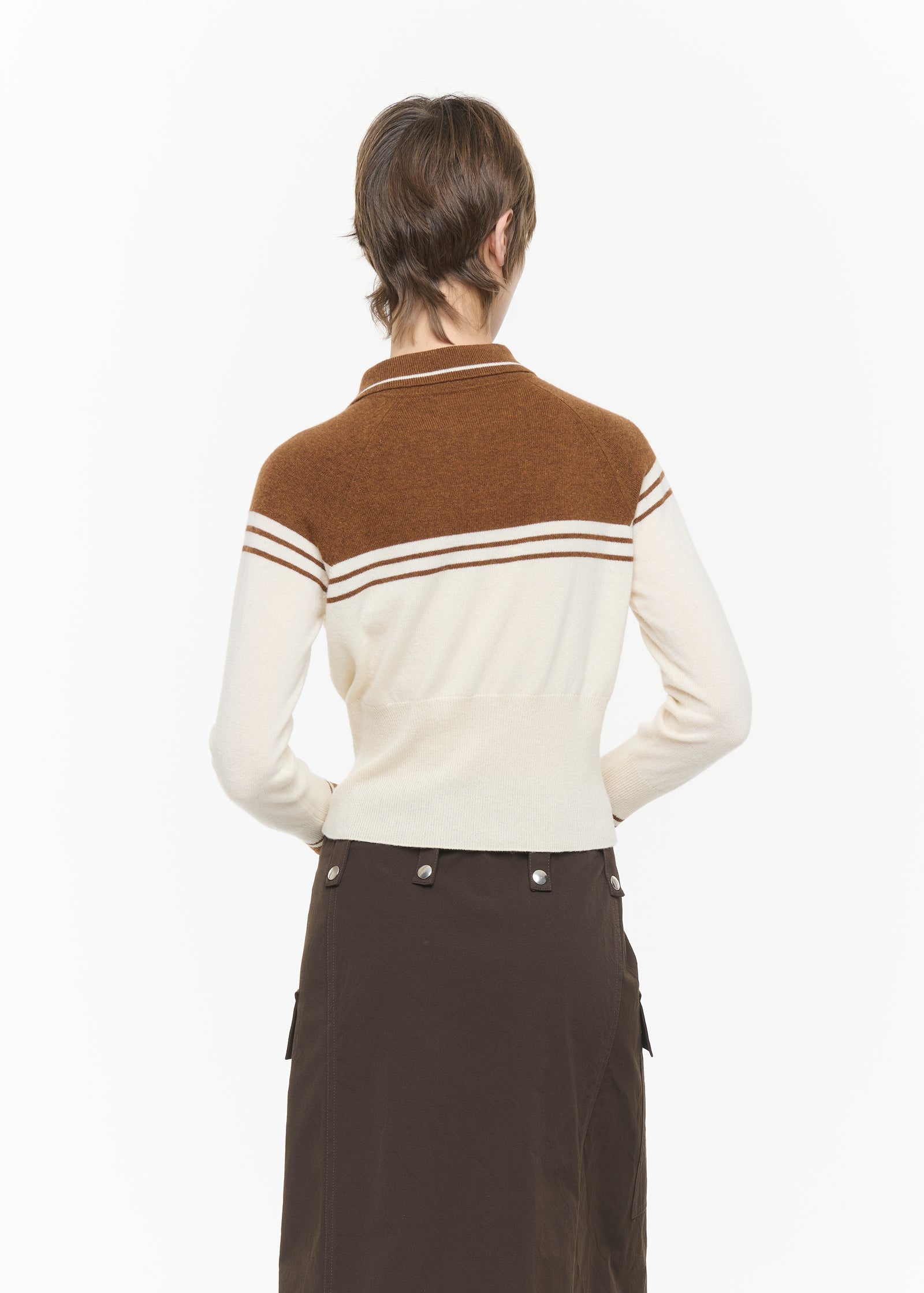 POLO IN LANA E CASHMERE MARRONE E CREMA