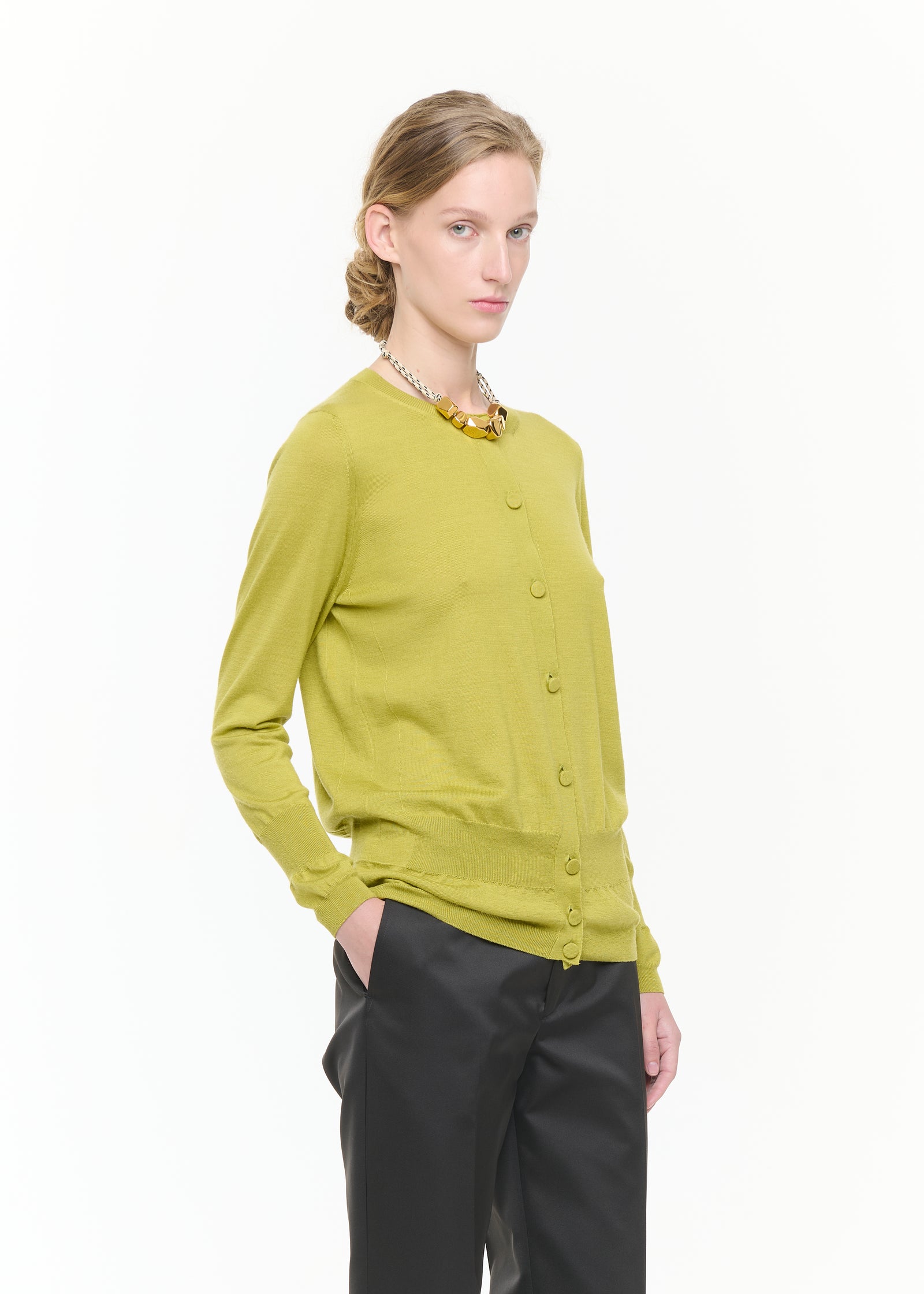 ACID GREEN SILK WOOL CARDIGAN