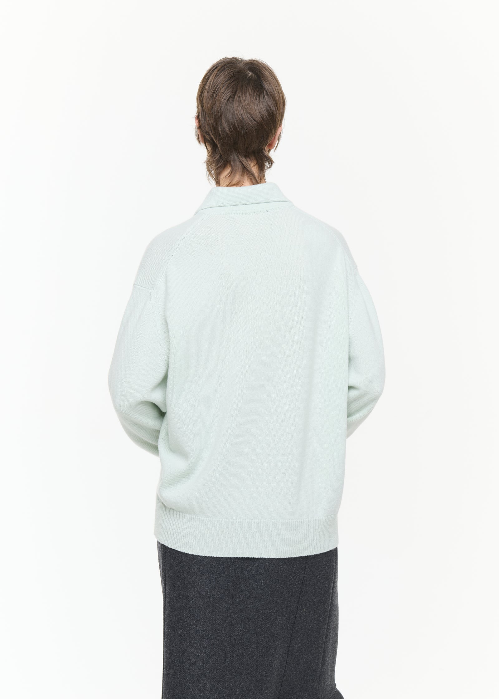 PASTEL GREEN HALF ZIP WOOL CASHMERE POLO SHIRT