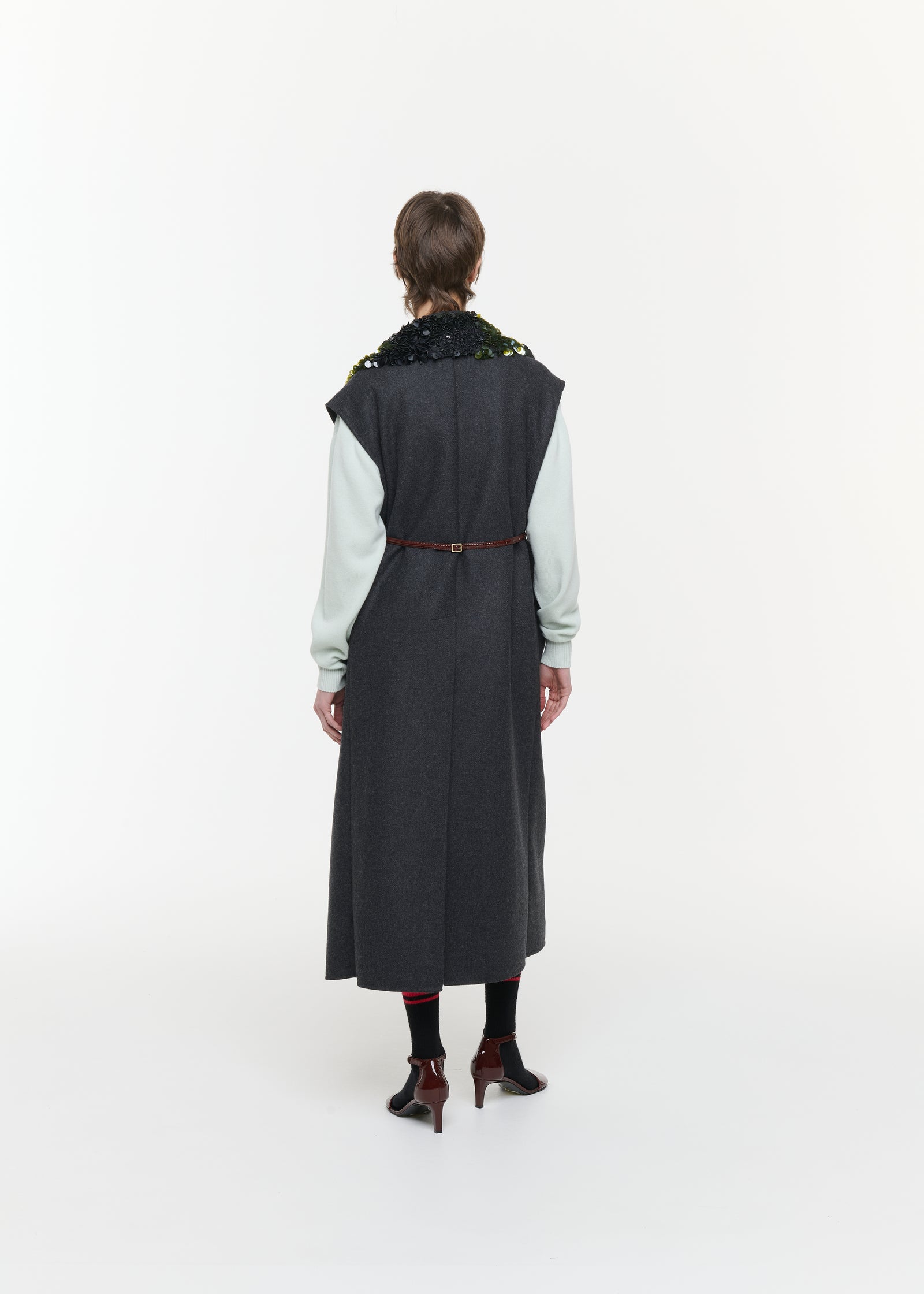 DOUBLE WOOL VEST WITH EMBROIDERED COLLAR