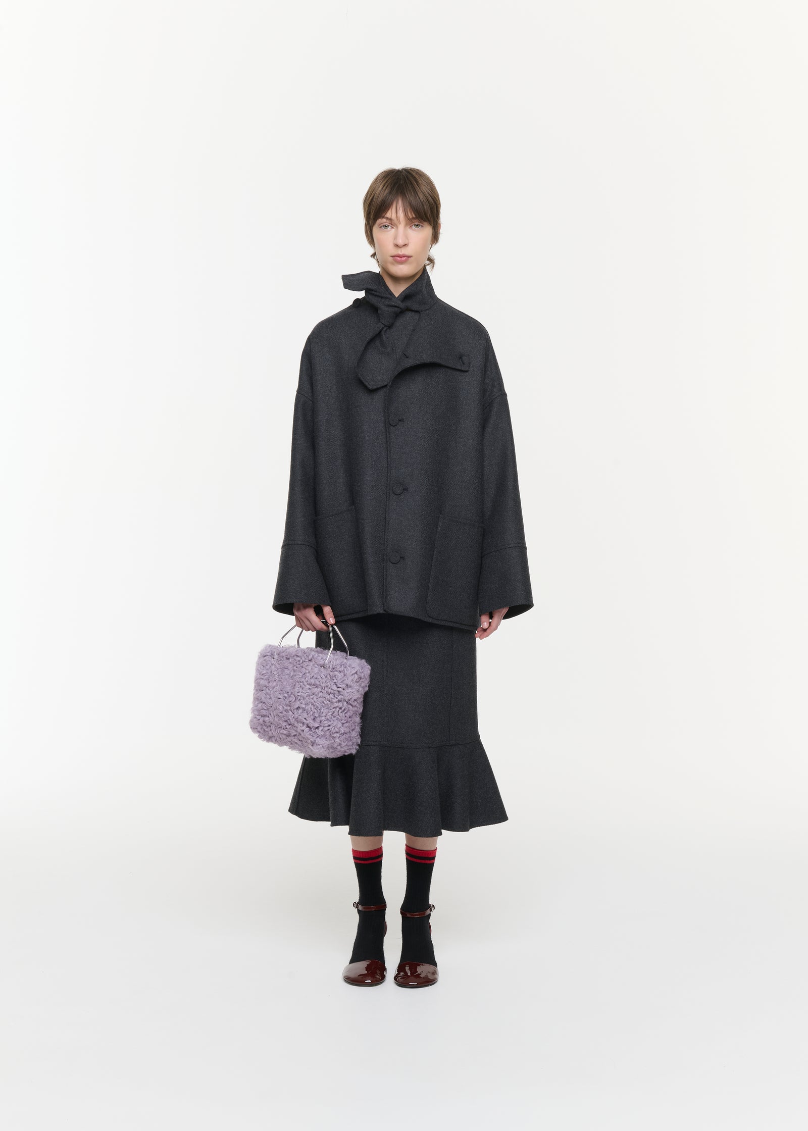 ASYMMETRIC SCARF COLLAR WOOL JACKET